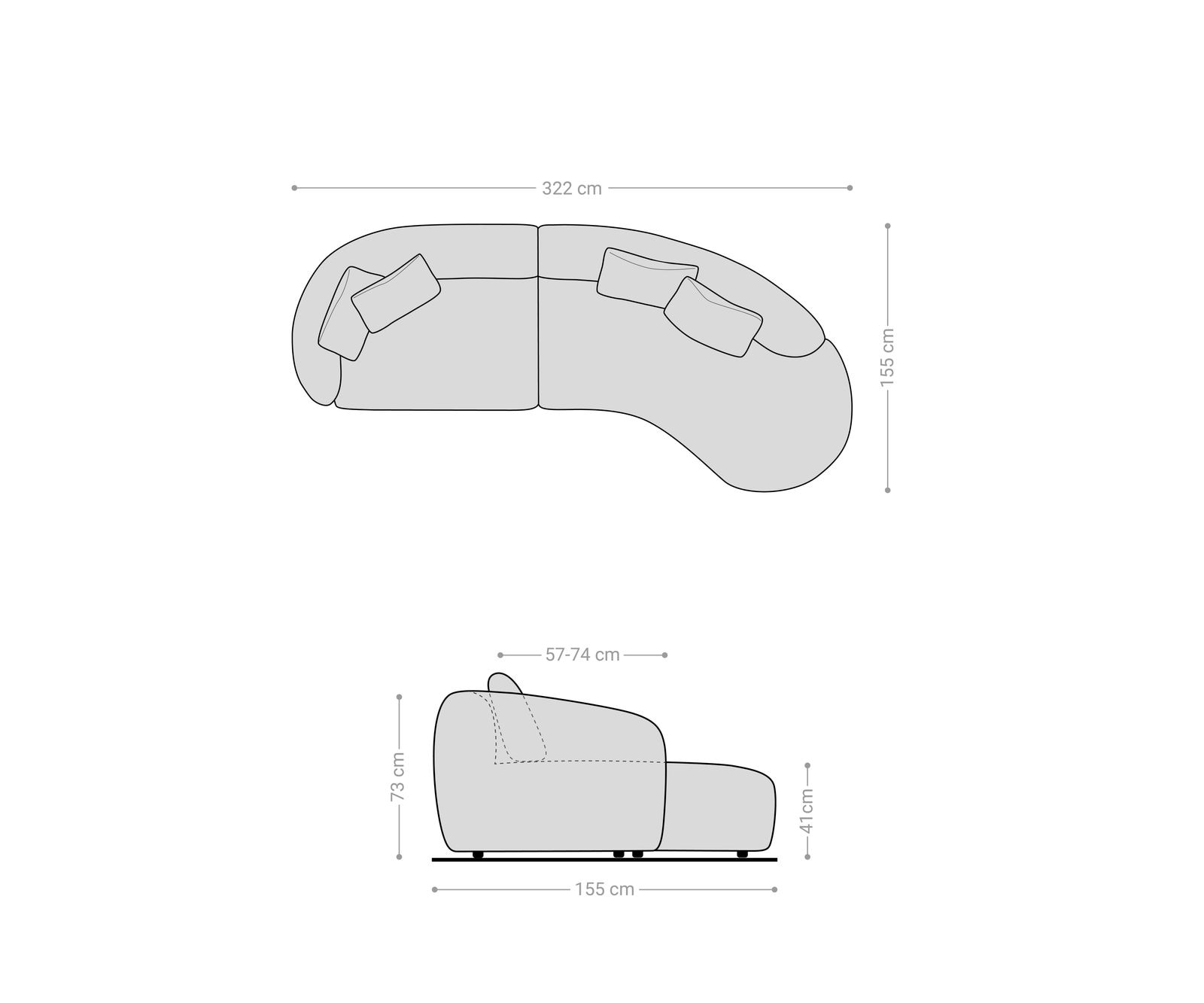 Canapé Mairi 330x160 cm microfibre gris 1 Canapé Mairi 330x160 cm microfibre gris 1