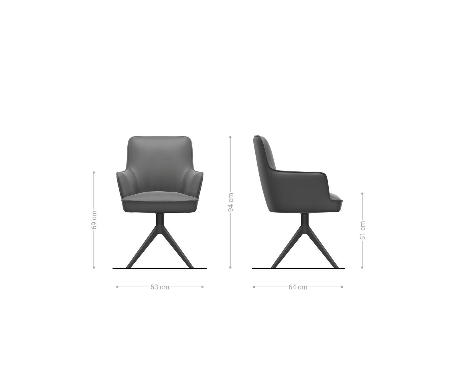 Chaise-pivotante Heira-Flex avec accoudoirs côtelé gris argenté pied croisé large noir pivotement sur 360° ressorts ensachés 6