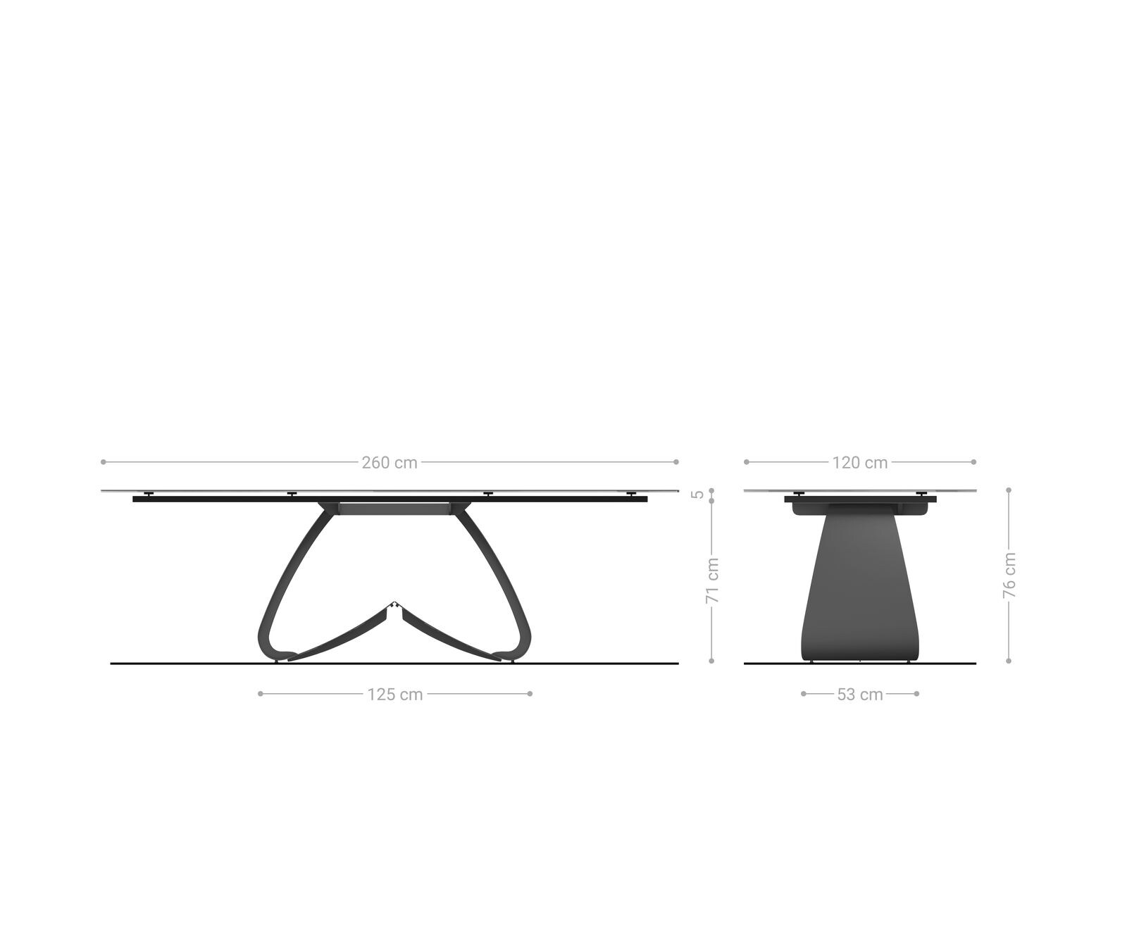Table à manger Edge Boot 260x120 cm Céramique Onyx Champagne piètement en W Métal Finition effet Titan 6