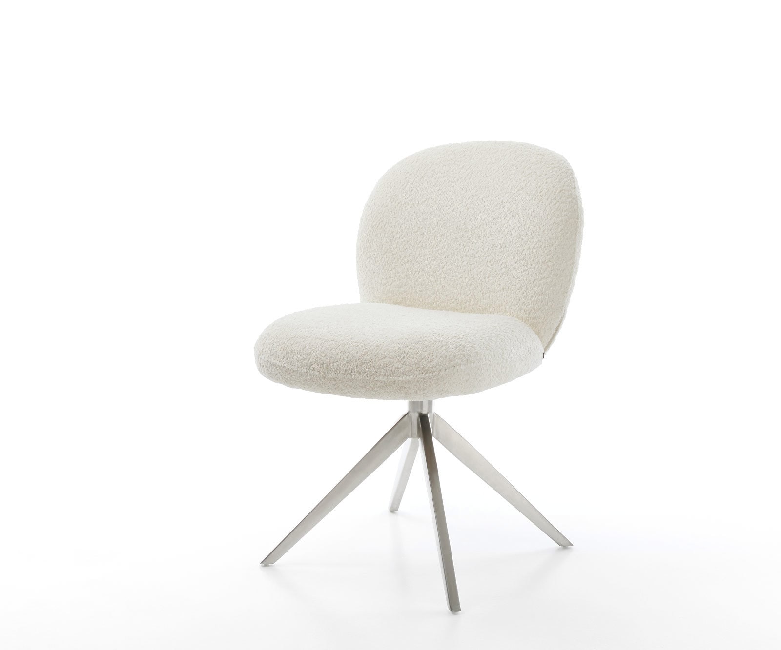 Chaise-pivotante Nube-Flex bouclé blanc pied croisé large acier inoxydable brossé pivotement sur 360° fonction bascule ressorts ensachés Chaise-pivotante Nube-Flex bouclé blanc pied croisé large acier inoxydable brossé pivotement sur 360° fonction bascule ressorts ensachés
