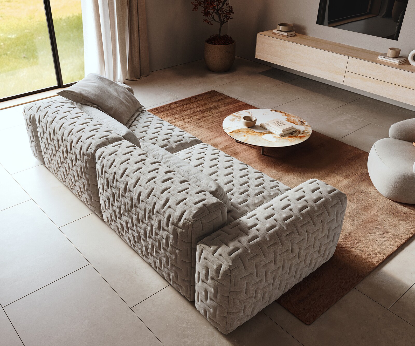 Bigsofa Freestyle 280x110 cm Tissu structuré doux Gris matelassé 4