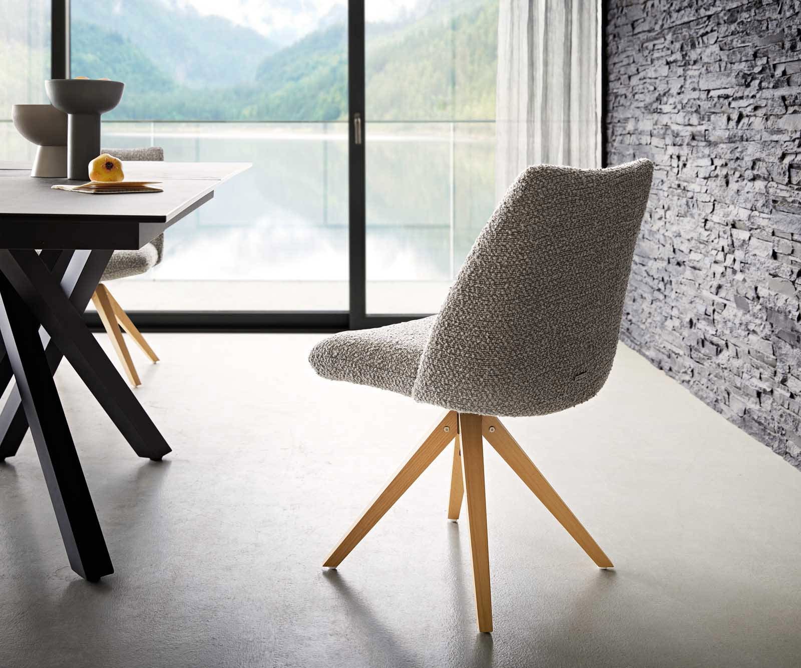 Chaise-pivotante Elso-Flex bouclé gris argenté pied en bois angulaire naturel pivotement sur 180° ressorts ensachés 4 Chaise-pivotante Elso-Flex bouclé gris argenté pied en bois angulaire naturel pivotement sur 180° ressorts ensachés 4