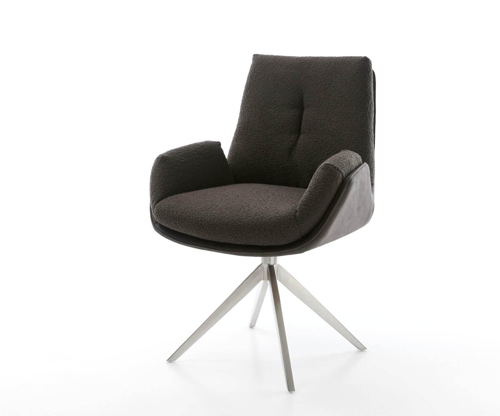 Chaise-pivotante Clea-Flex tissu mixte noir pied croisé large acier inoxydable brossé pivotement sur 360° fonction bascule