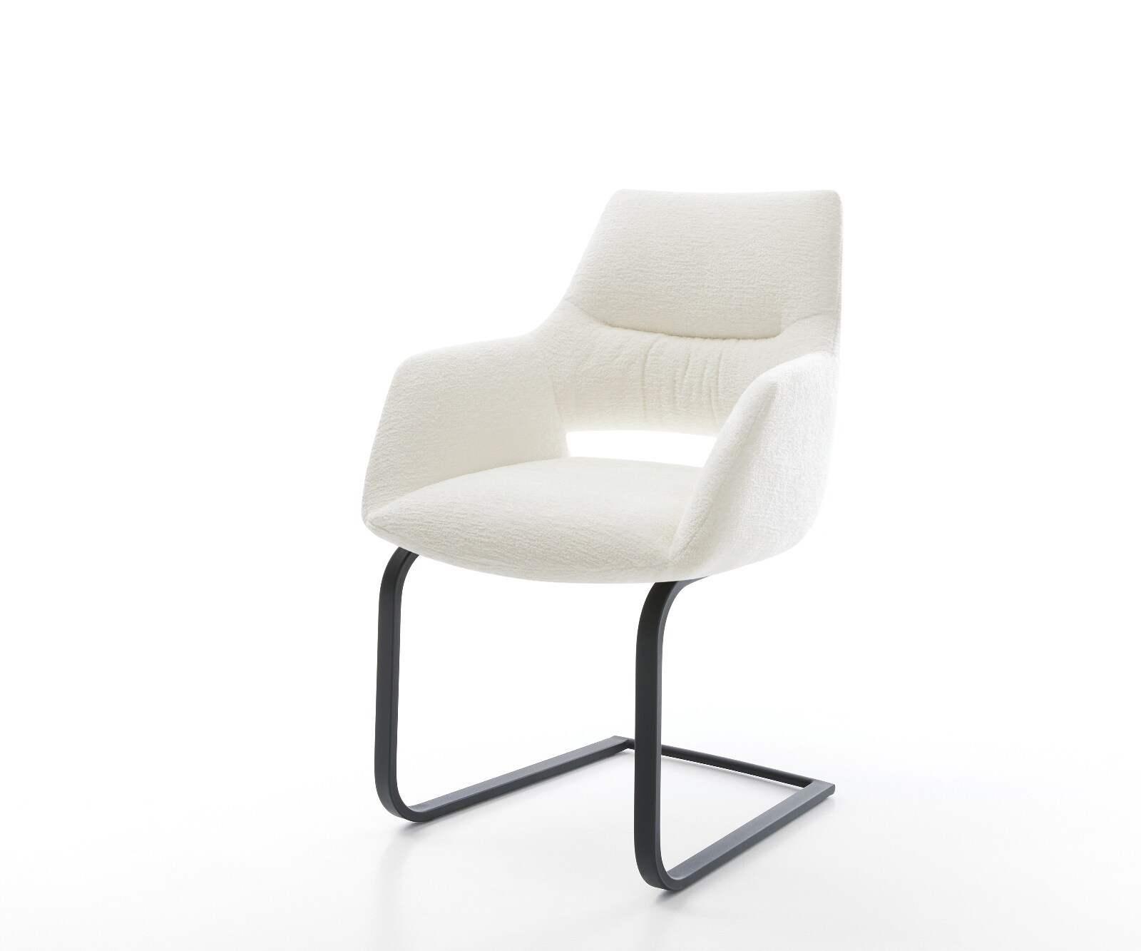 Cantilever Yago-Flex avec accoudoirs bouclé doux beige pied cantilever plat noir resorts ensachés 1