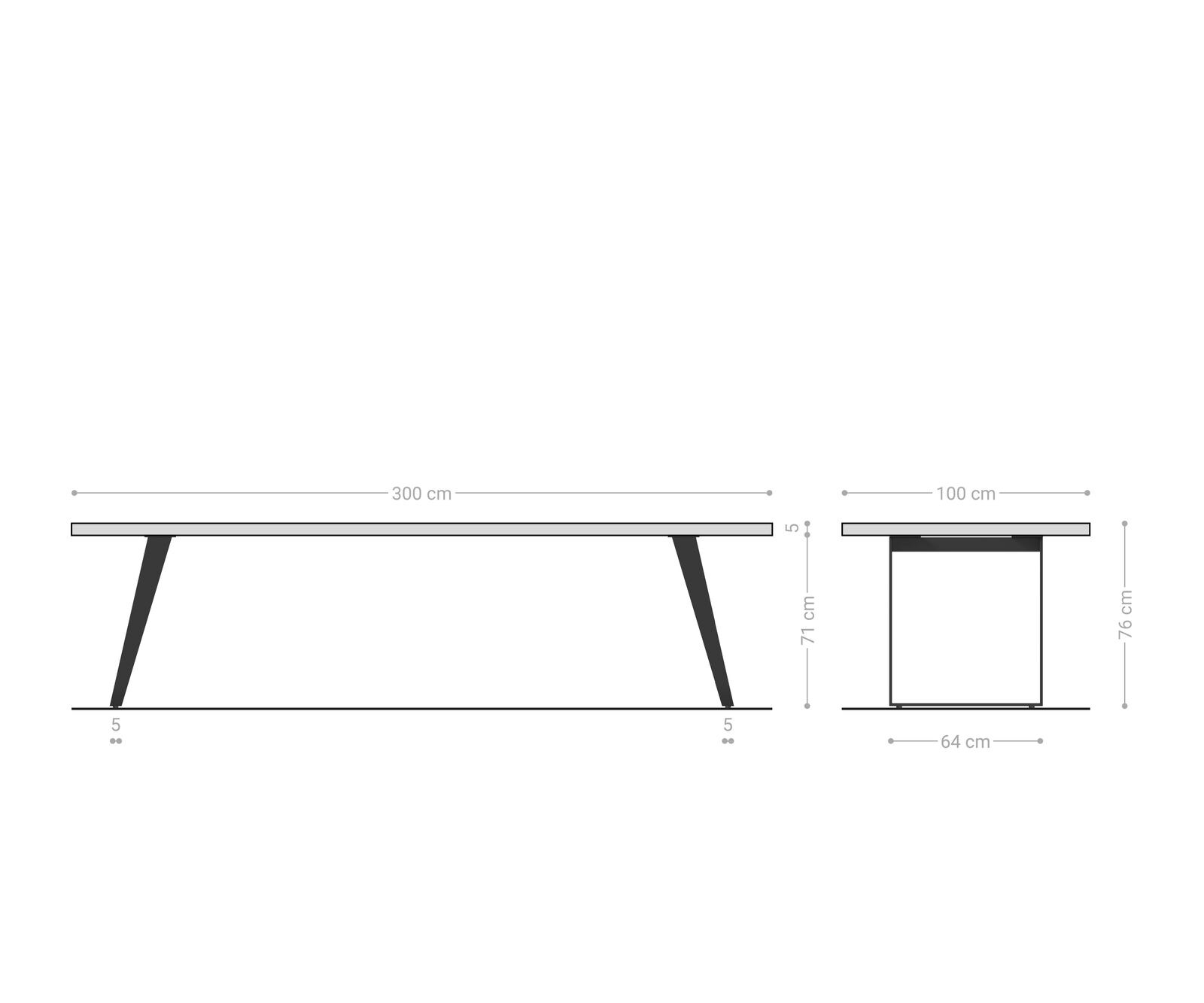 Table à manger Edge 300x100 chêne nature acier inoxydable inclinée 8