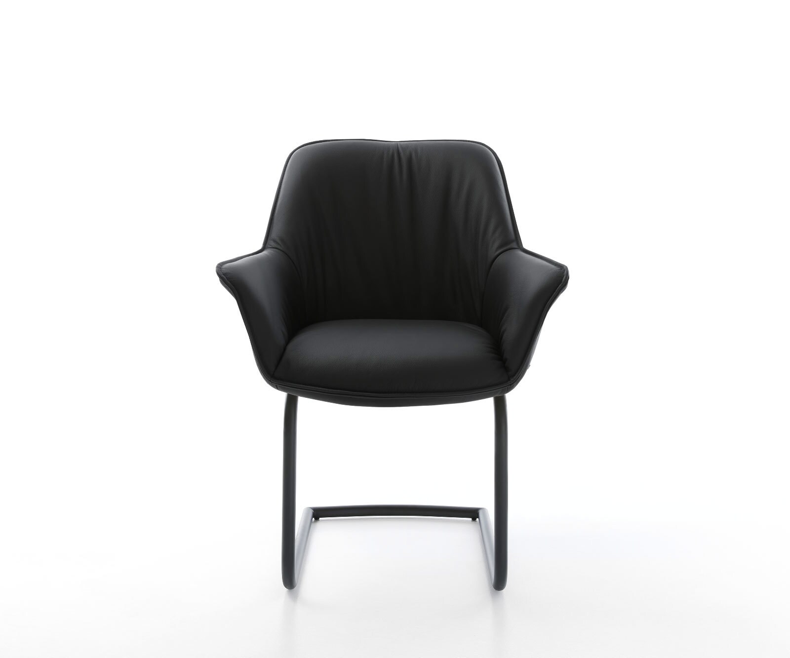 Cantilever Keila-Flex avec accoudoirs cuir de vache noir pied cantilever rond noir 2 Cantilever Keila-Flex avec accoudoirs cuir de vache noir pied cantilever rond noir 2