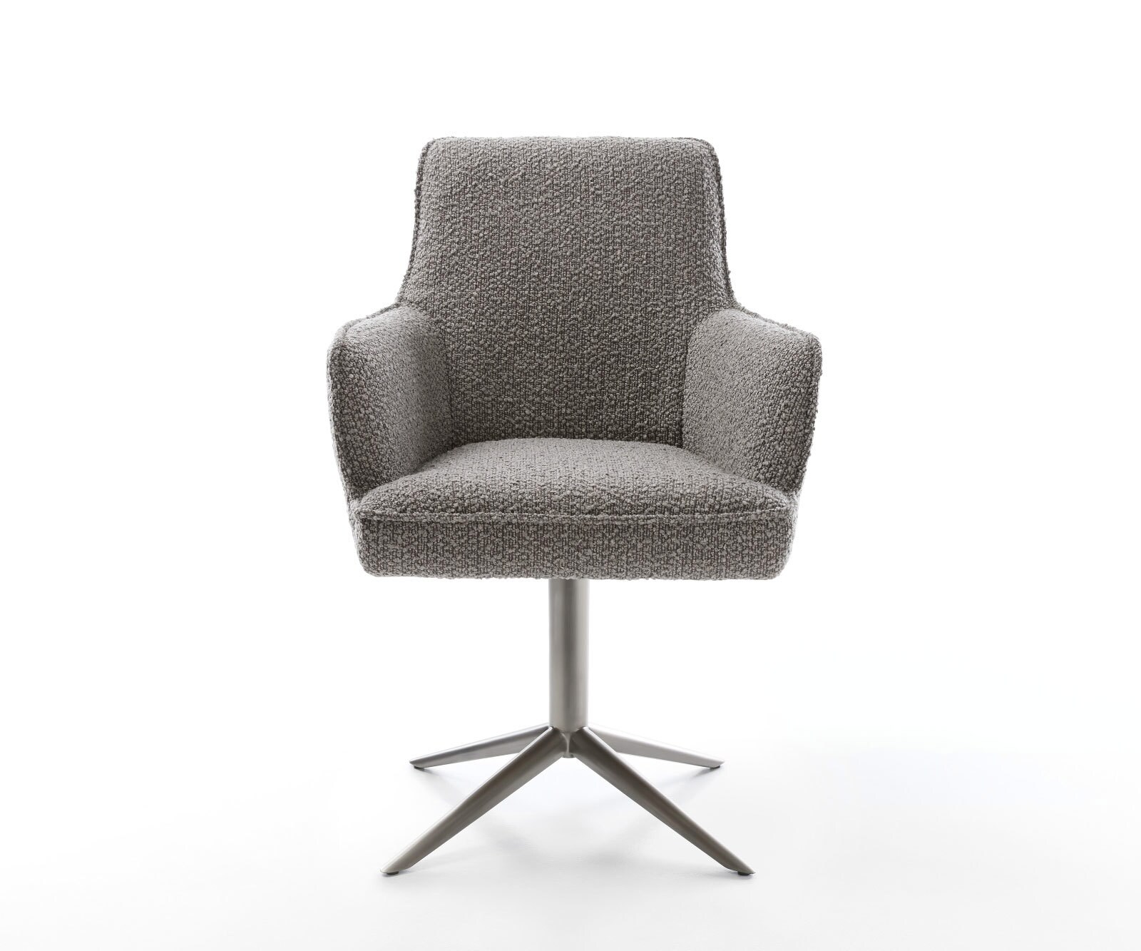 Chaise-pivotante Heira-Flex mit Armlehnen bouclé gris argenté pied de chaise 4 branches grafiete pivotement sur 360° fonction bascule ressorts ensachés 2