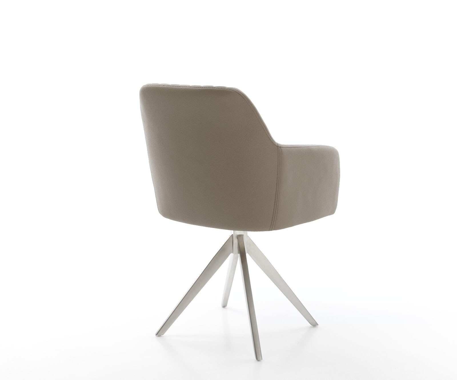 Chaise-de-salle-à-manger Greg-Flex cuir de vache couleur boue pied croisé angulaire acier inoxydable brossé ressorts ensachés 4