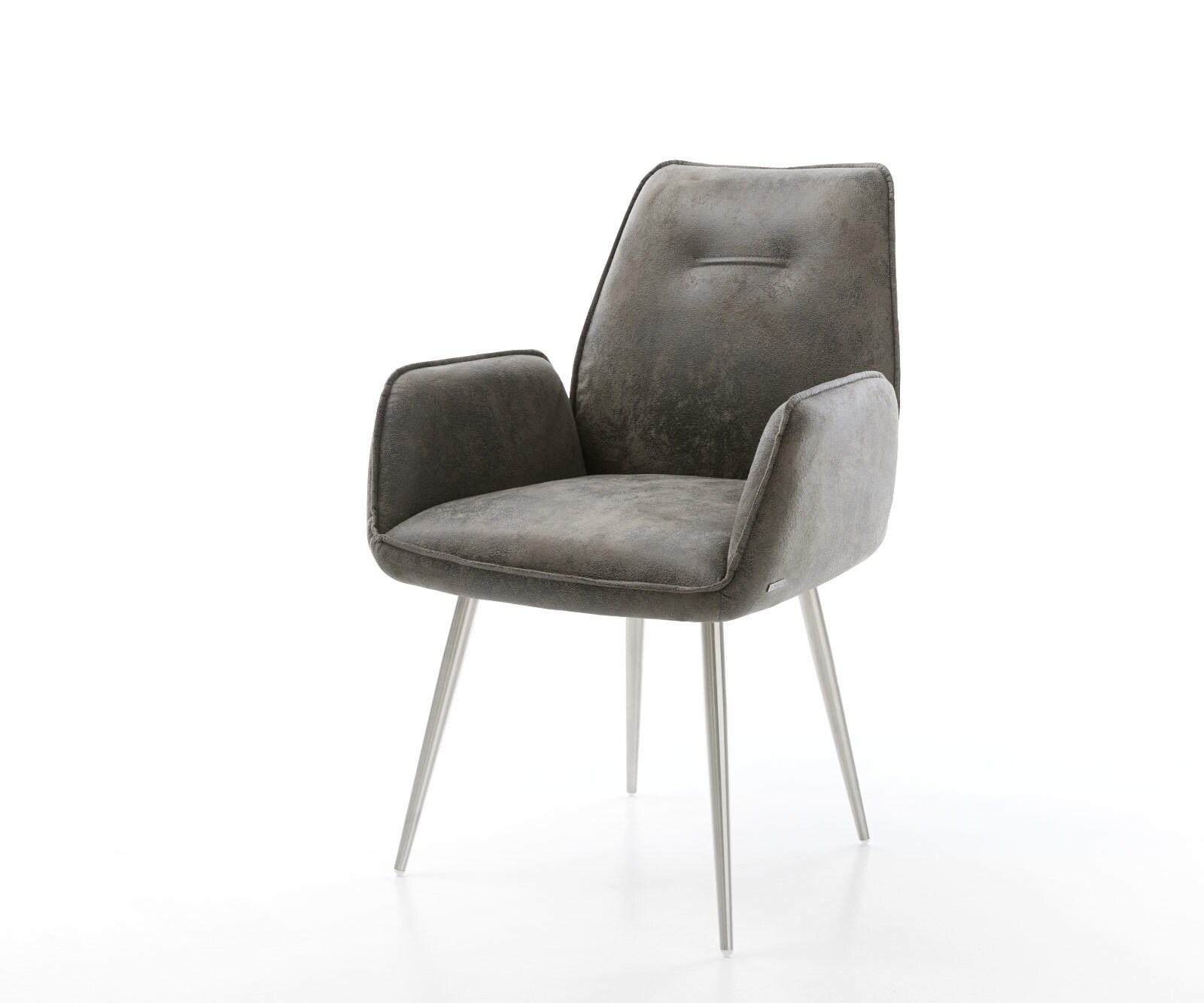 Chaise-de-salle-à-manger Zoa-Flex microvelours gris antique 4 pieds coniques acier inoxydable brossé ressorts ensachés