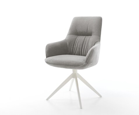 Chaise-pivotante Zelia-Flex avec accoudoirs tissu structuré doux gris pied croisé large blanc pivotement sur 360° fonction bascule resorts ensachés