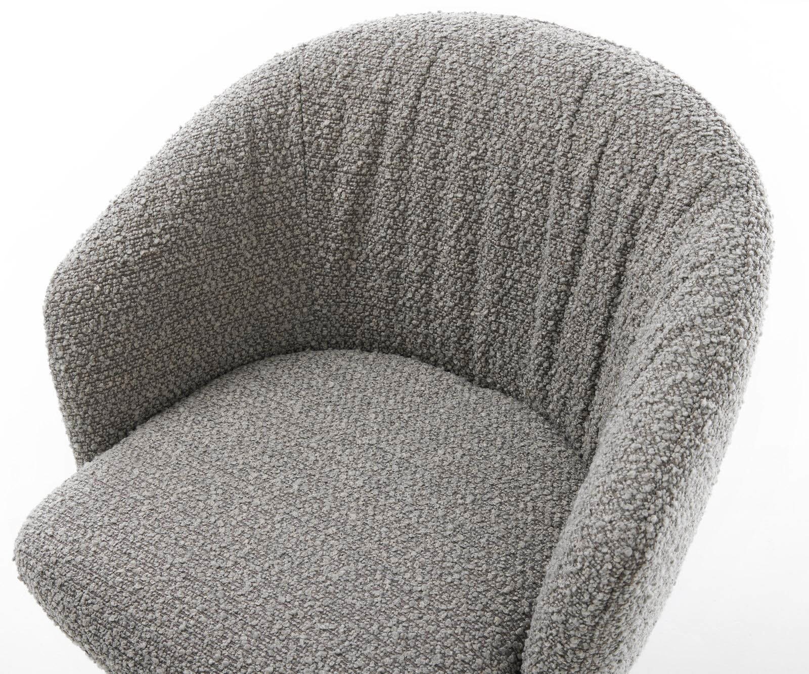 Chaise-pivotante Caja-Flex avec accoudoirs bouclé gris argenté pied croisé large aspect titane pivotement sur 360° ressorts ensachés 3