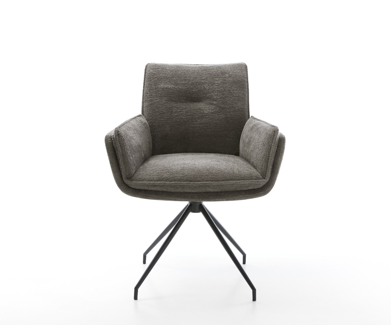 Chaise-de-salle-à-manger Nela-Flex bouclé doux couleur boue pied croisé conique noir 1