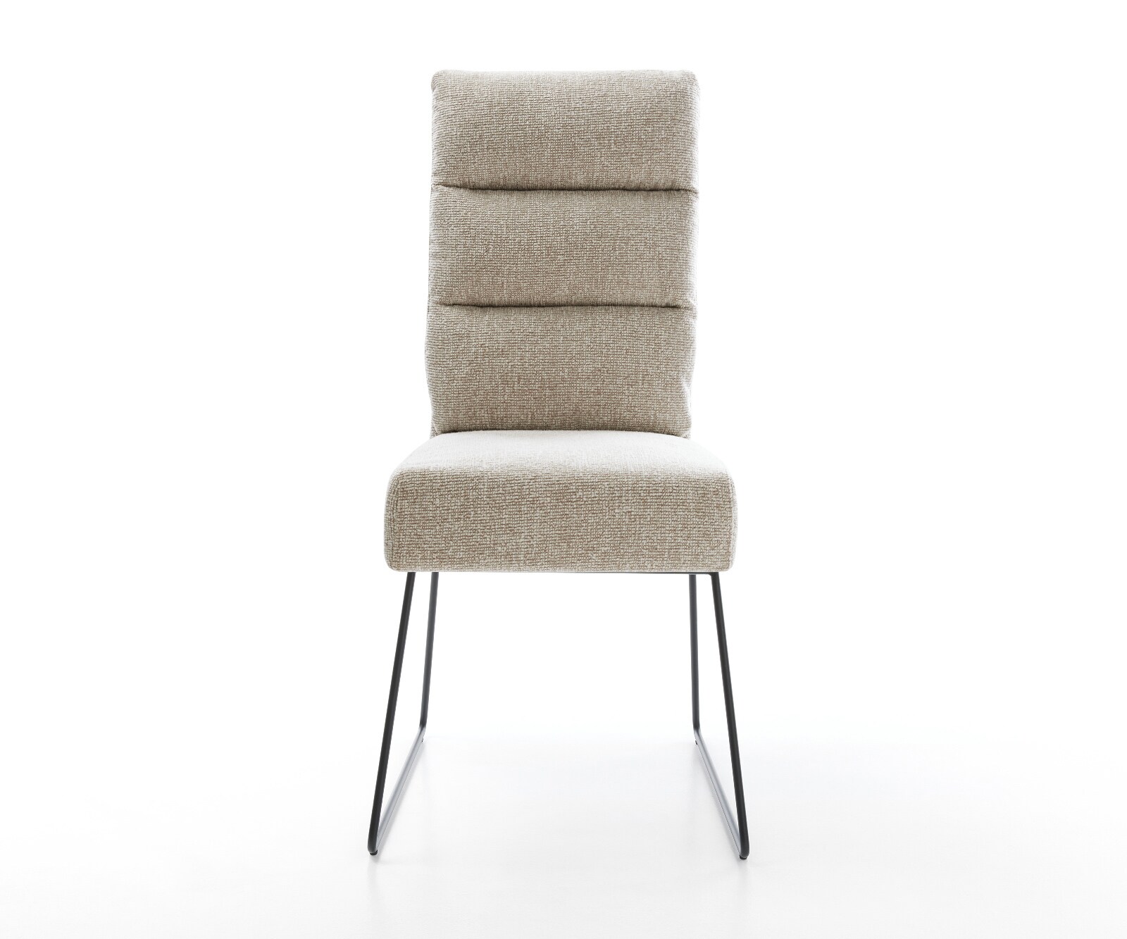 Chaise-de-salle-à-manger Pela-Flex tissu tissé doux beige pied trapèze noir resorts ensachés 2