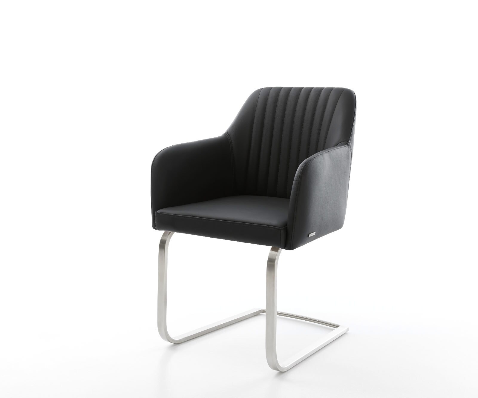 Cantilever Greg-Flex cuir de vache noir pied cantilever plat acier inoxydable brossé ressorts ensachés