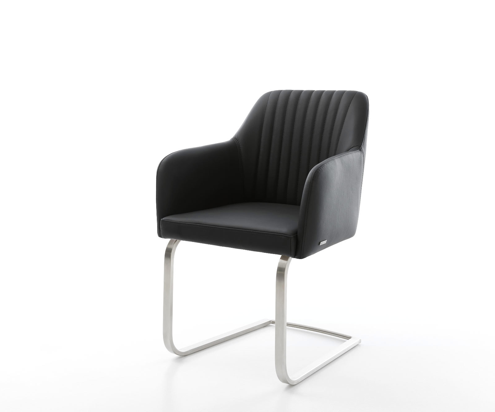 Cantilever Greg-Flex cuir de vache noir pied cantilever plat acier inoxydable brossé ressorts ensachés Cantilever Greg-Flex cuir de vache noir pied cantilever plat acier inoxydable brossé ressorts ensachés