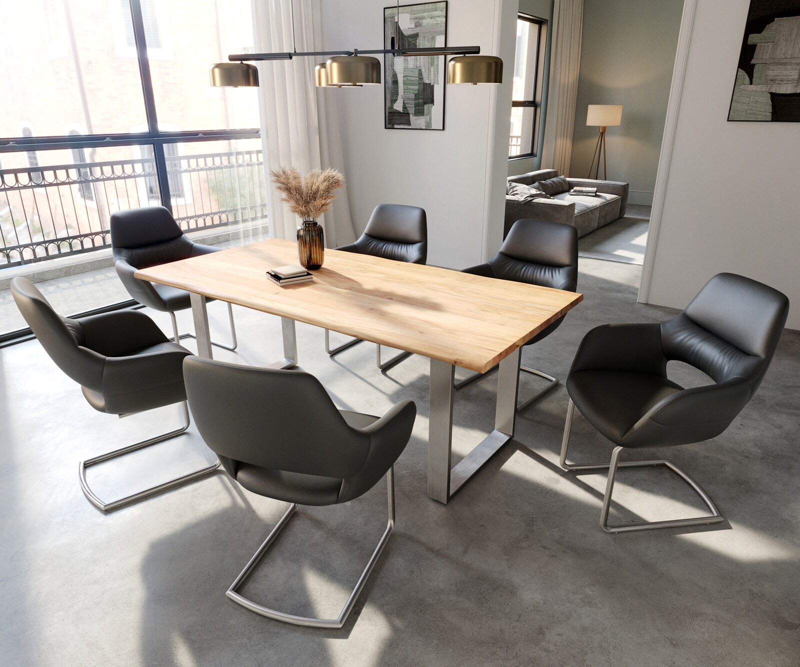 Cantilever Yago-Flex avec accoudoirs cuir de vache noir pied cantilever rond acier inoxydable brossé ressorts ensachés 3 Cantilever Yago-Flex avec accoudoirs cuir de vache noir pied cantilever rond acier inoxydable brossé ressorts ensachés 3