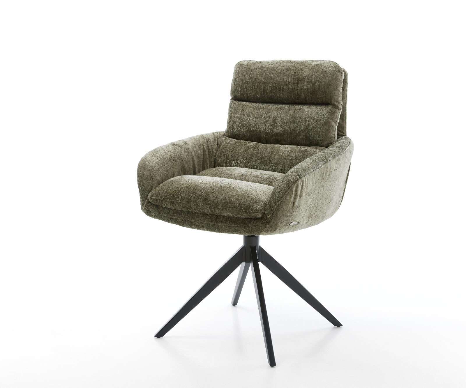 Chaise-pivotante Abelia-Flex avec accoudoirs chenille olive pied croisé large noir pivotement sur 360° fonction bascule