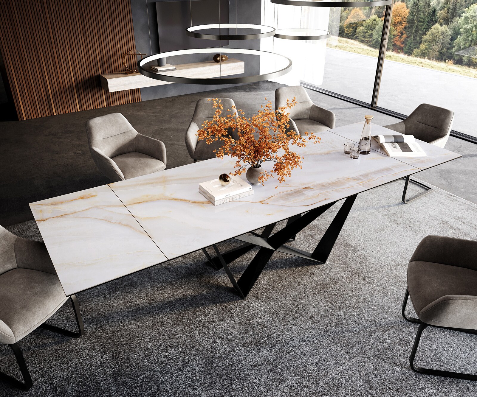 Table à manger extensible Edge 200-300x100 cm céramique Onyx Pearl Wave inox 4