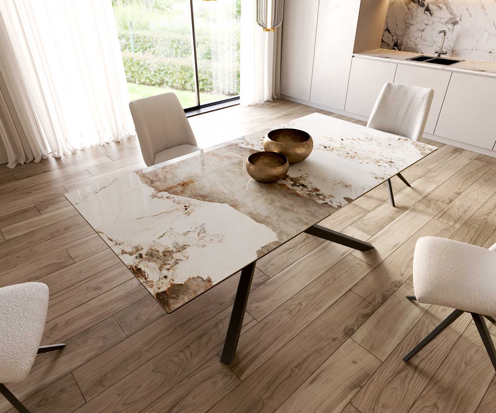 Table à manger Edge 200x100 céramique Minas mélange blanc-beige cadre croisé rectangulaire noir 5 Table à manger Edge 200x100 céramique Minas mélange blanc-beige cadre croisé rectangulaire noir 5