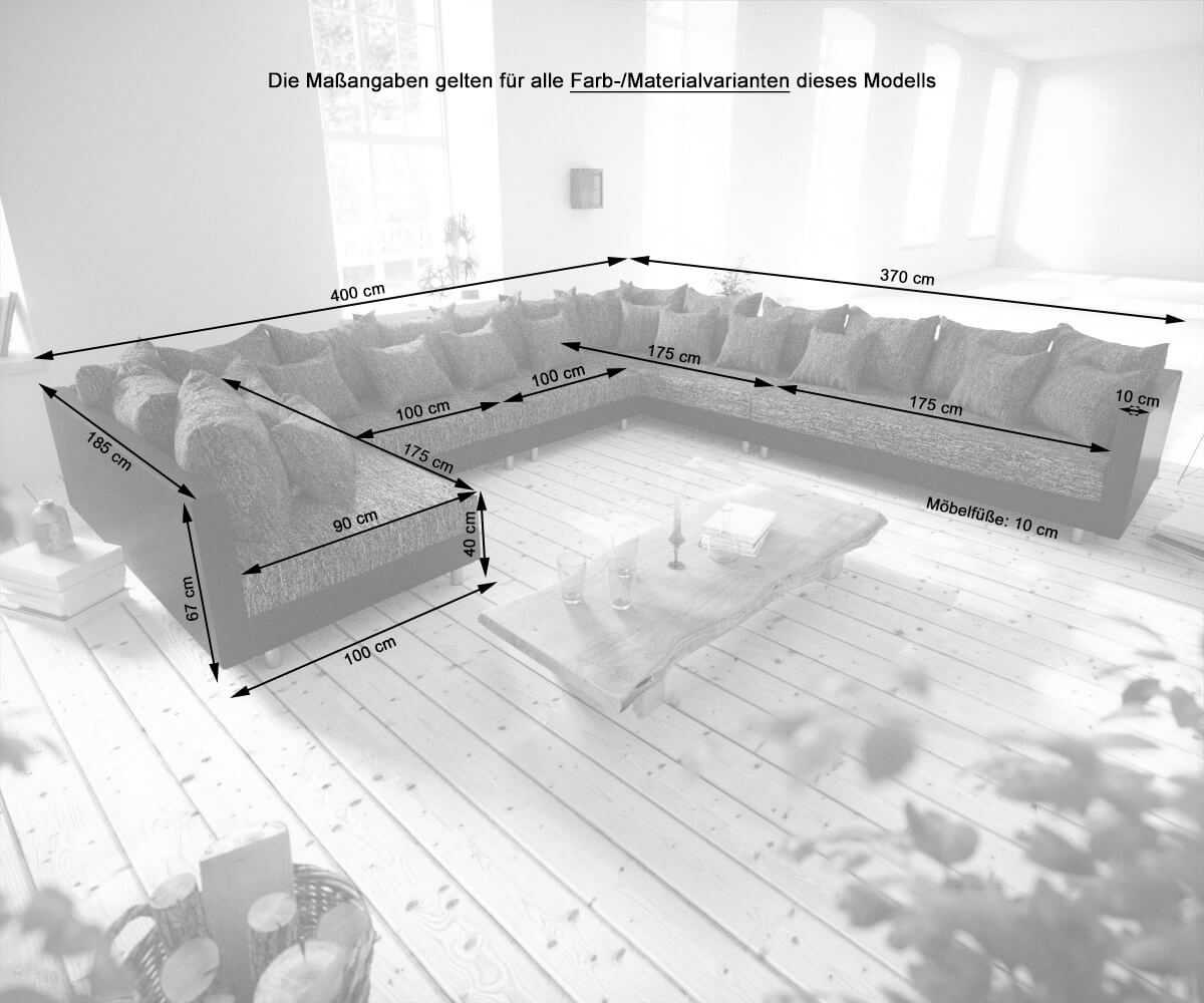 Canapé-panoramique Clovis XXL blanc noir avec tabouret poufs droite 6