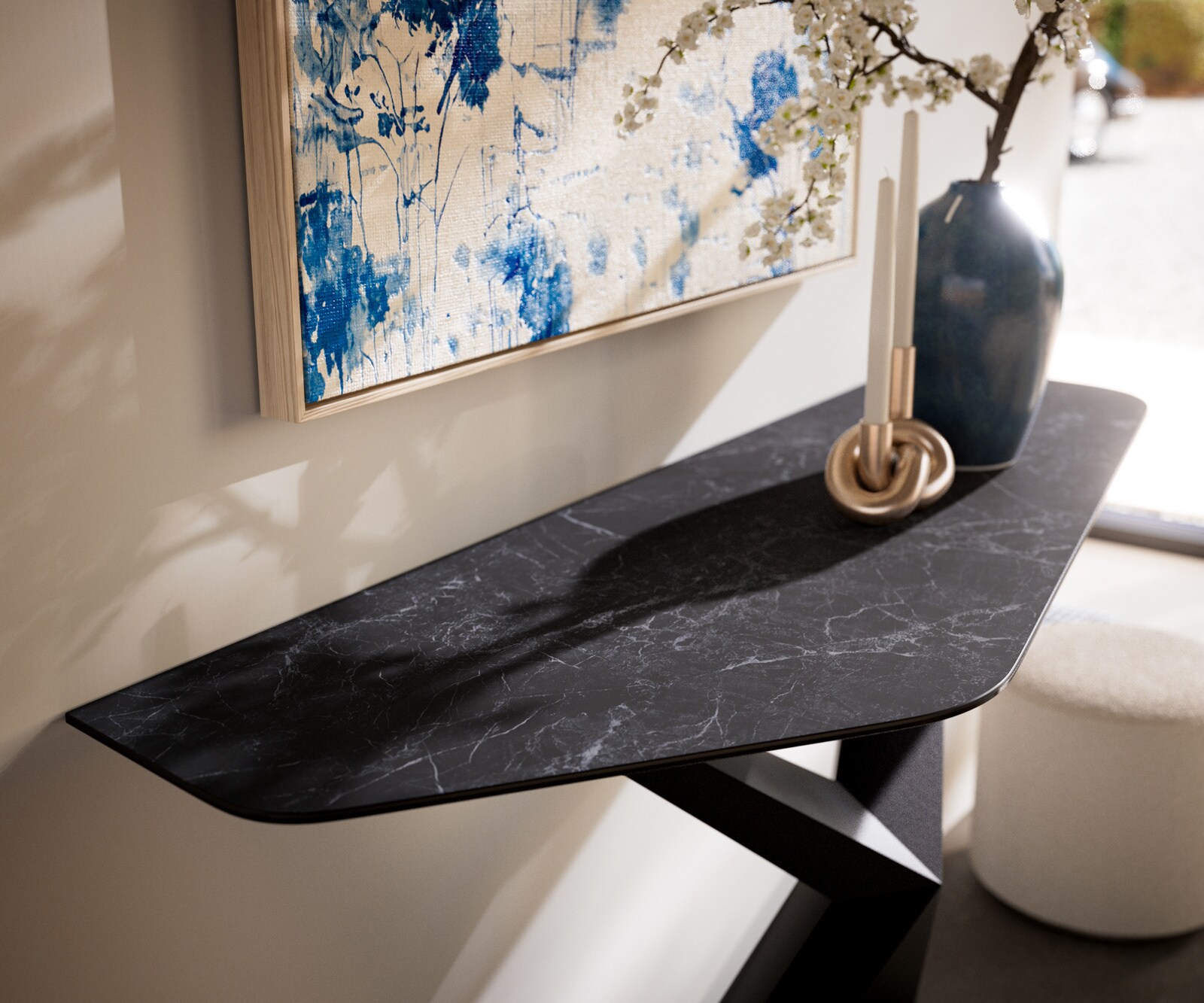 Console Edge Polygonal 140x50 cm Céramique Laminam® Nero Greco Anthrazit Zentharo Métal Noir 2