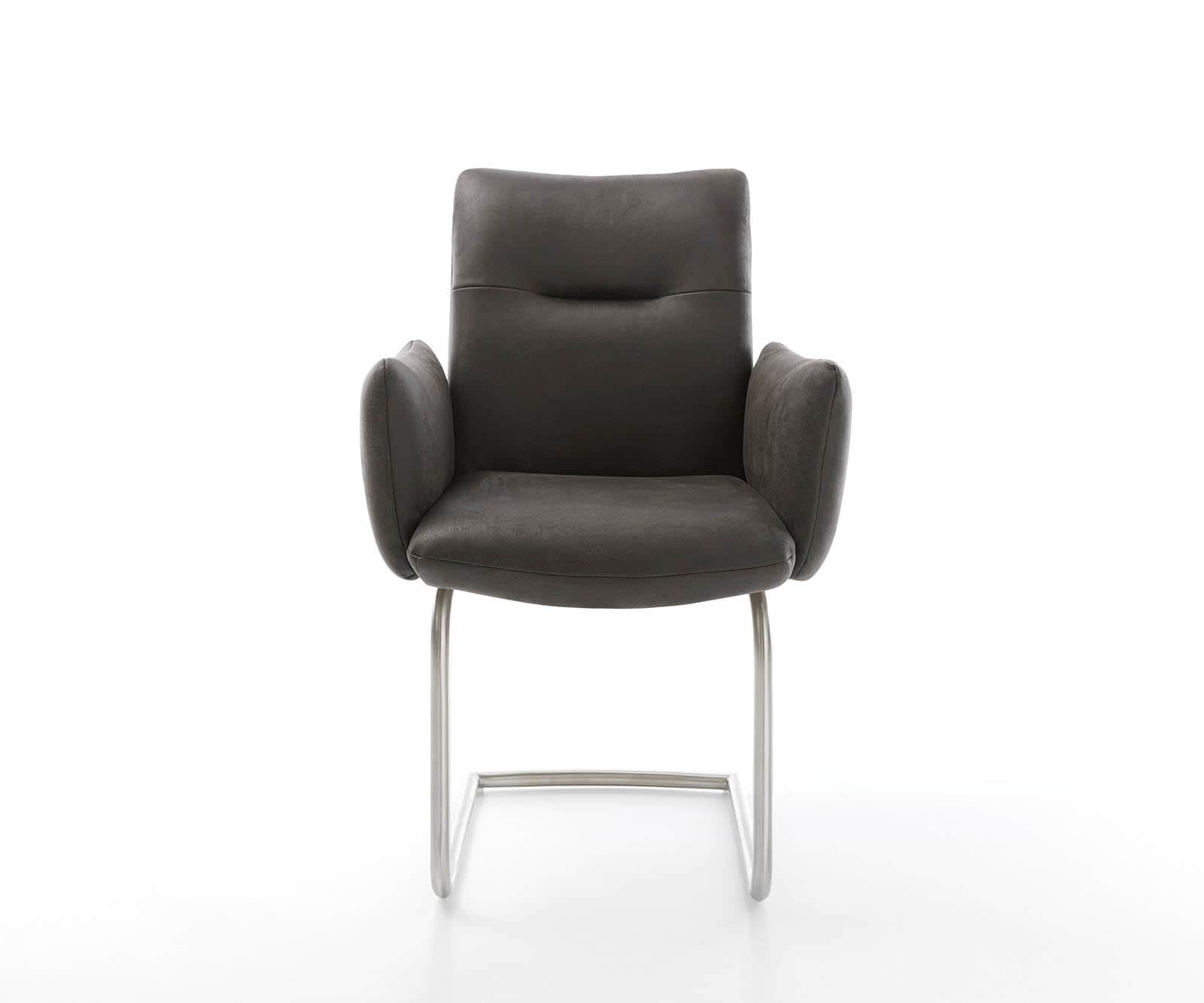 Cantilever Jova-Flex avec accoudoirs microvelours anthracite vintage pied cantilever rond acier inoxydable brossé ressorts ensachés 2 Cantilever Jova-Flex avec accoudoirs microvelours anthracite vintage pied cantilever rond acier inoxydable brossé ressorts ensachés 2