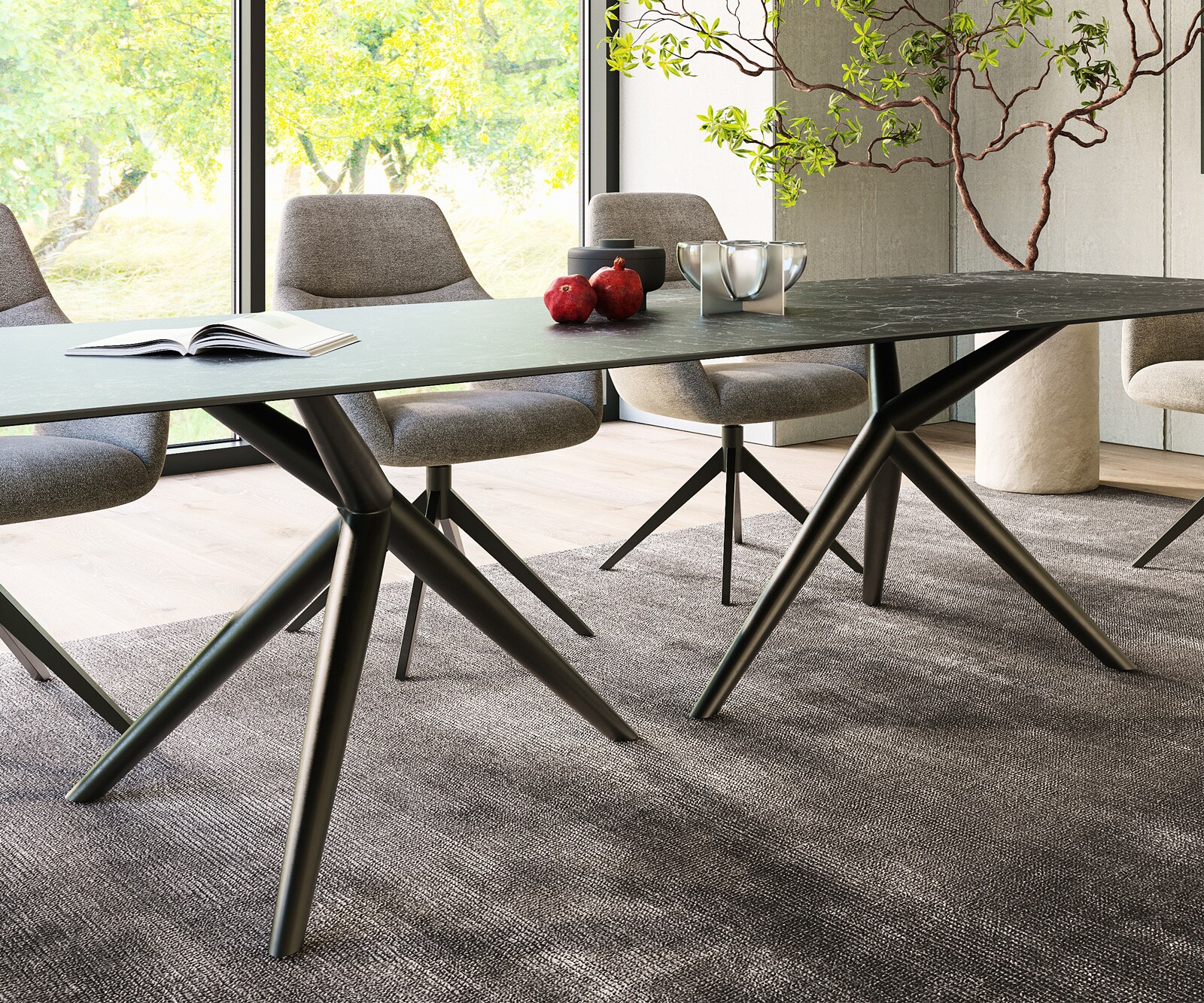 Table à manger Edge 300x100 Céramique Laminam®Nero Greco Anthracite Estelar rond Métal Noir 6
