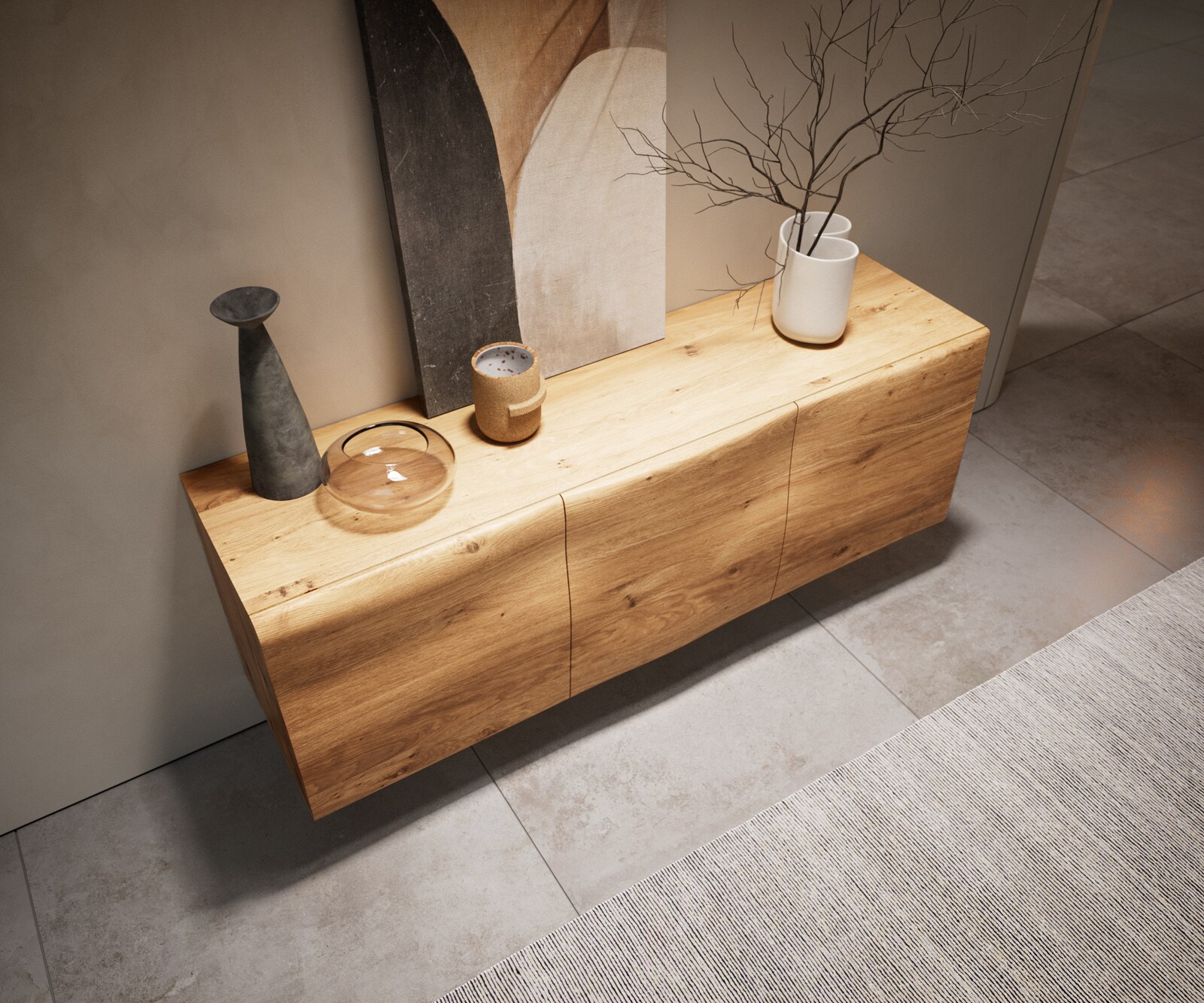 Buffet New Live-Edge 145 cm chêne naturel 3 portes pied en verre 1
