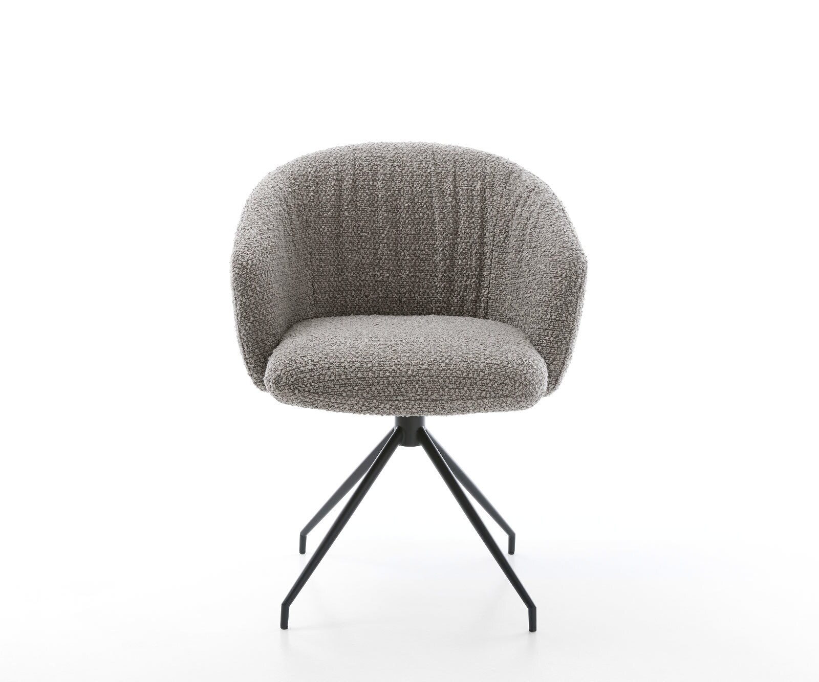 Chaise-pivotante Caja-Flex avec accoudoirs bouclé gris argenté pied croisé conique noir pivotement sur 180° ressorts ensachés 1