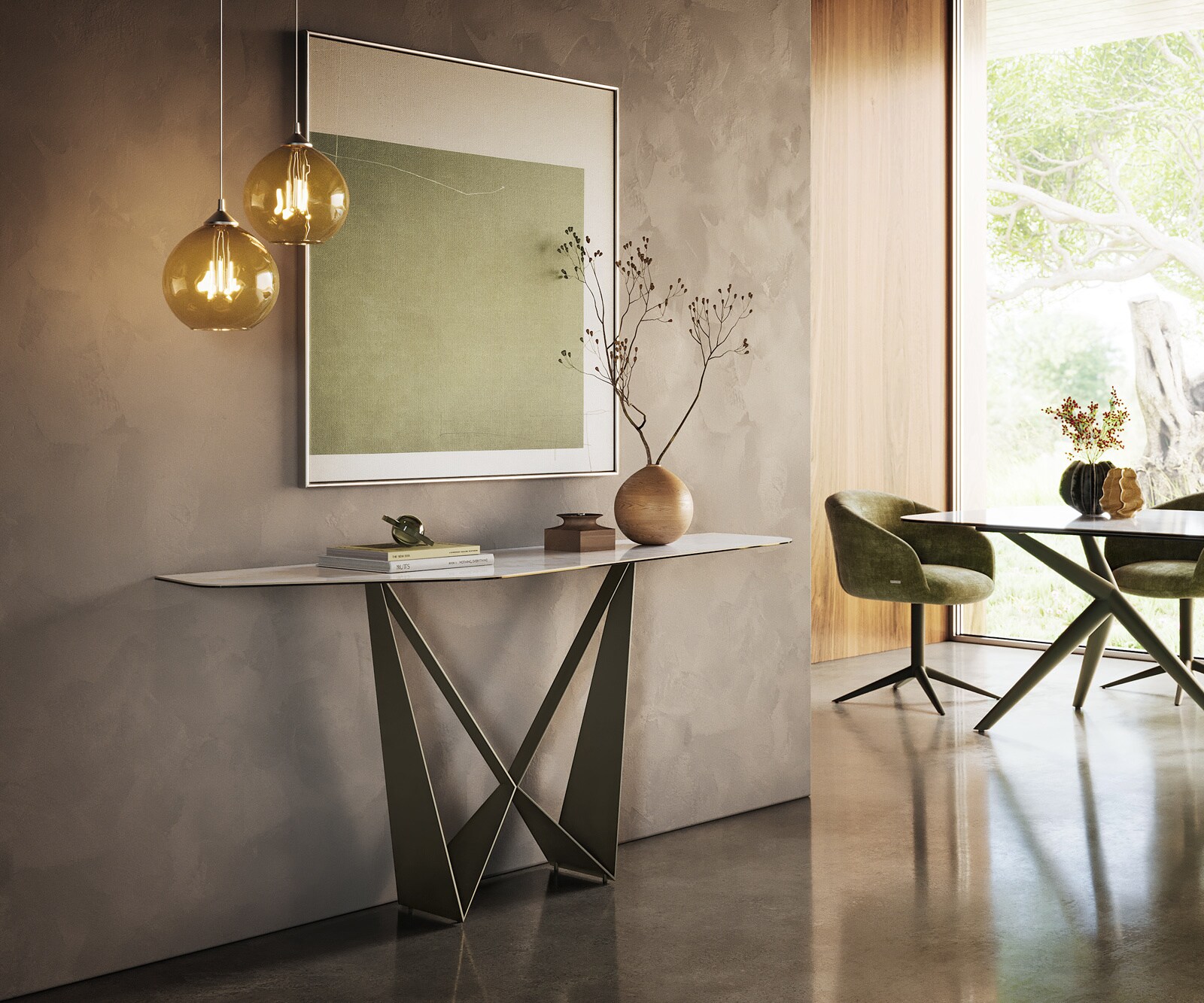 Console Edge Polygonal 180x50 cm Céramique Onyx Pearl Spios Métal Effektfinish Titan 7