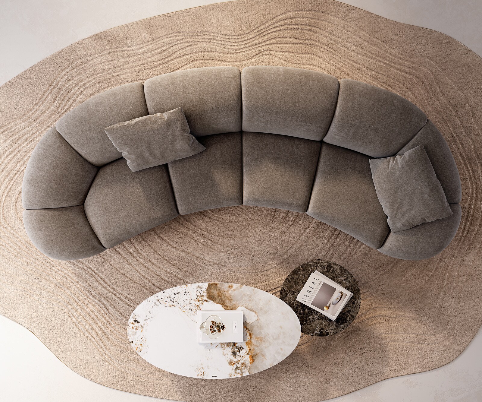 Grand canapé Lunna 360x175 cm Tissu structuré Soft Taupe 2 coussins 8