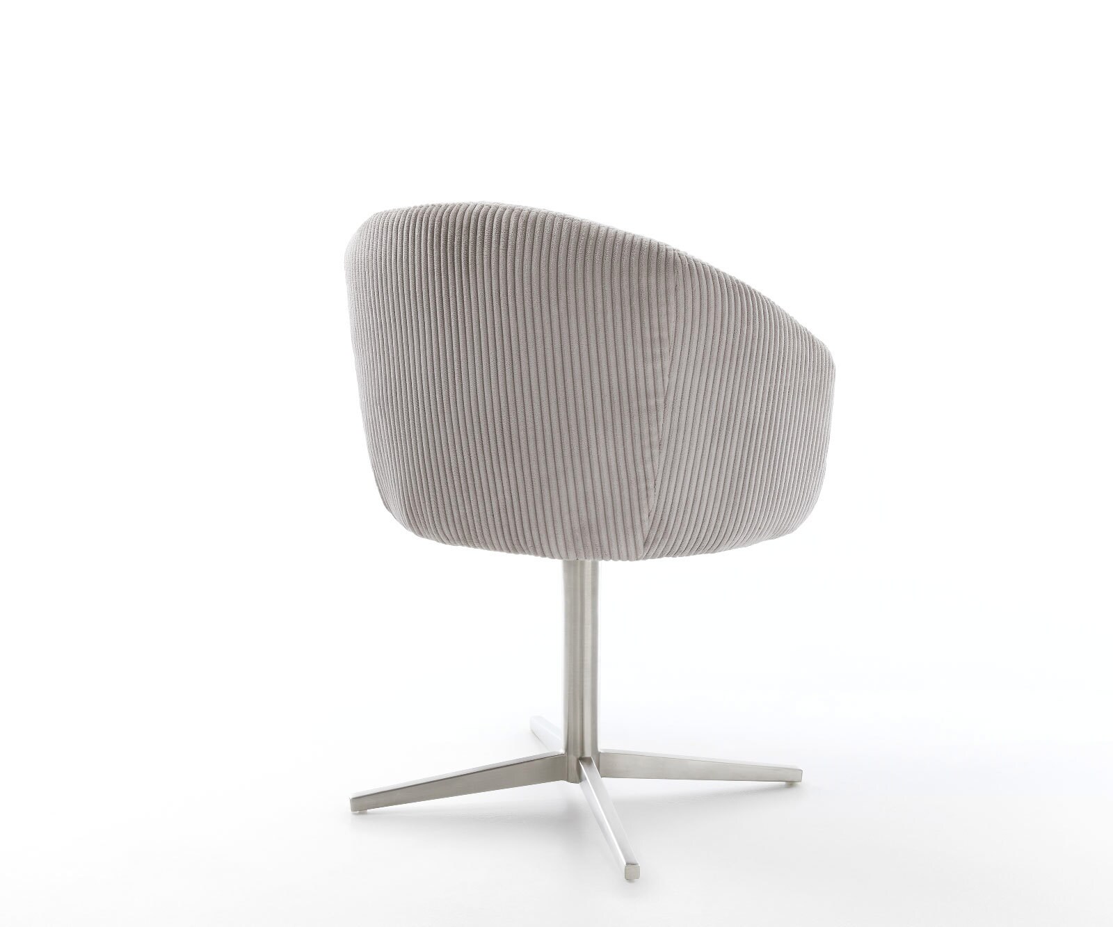 Chaise-pivotante Caja-Flex avec accoudoirs côtelé gris argenté pied de chaise 4 branches acier inoxydable brossé pivotement sur 360° ressorts ensachés 5