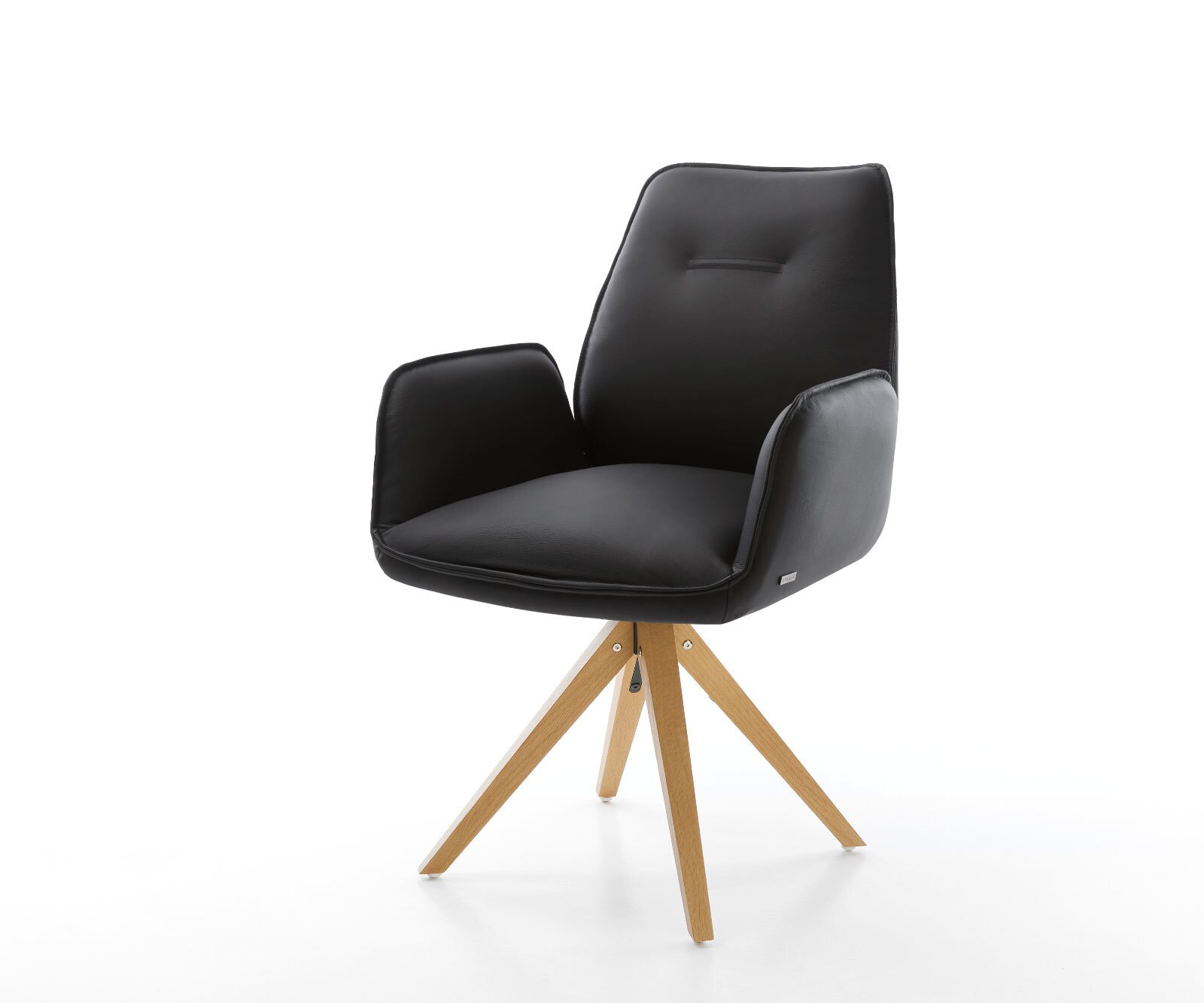 Chaise-de-salle-à-manger Zoa-Flex cuir de vache noir pied en bois angulaire naturel ressorts ensachés