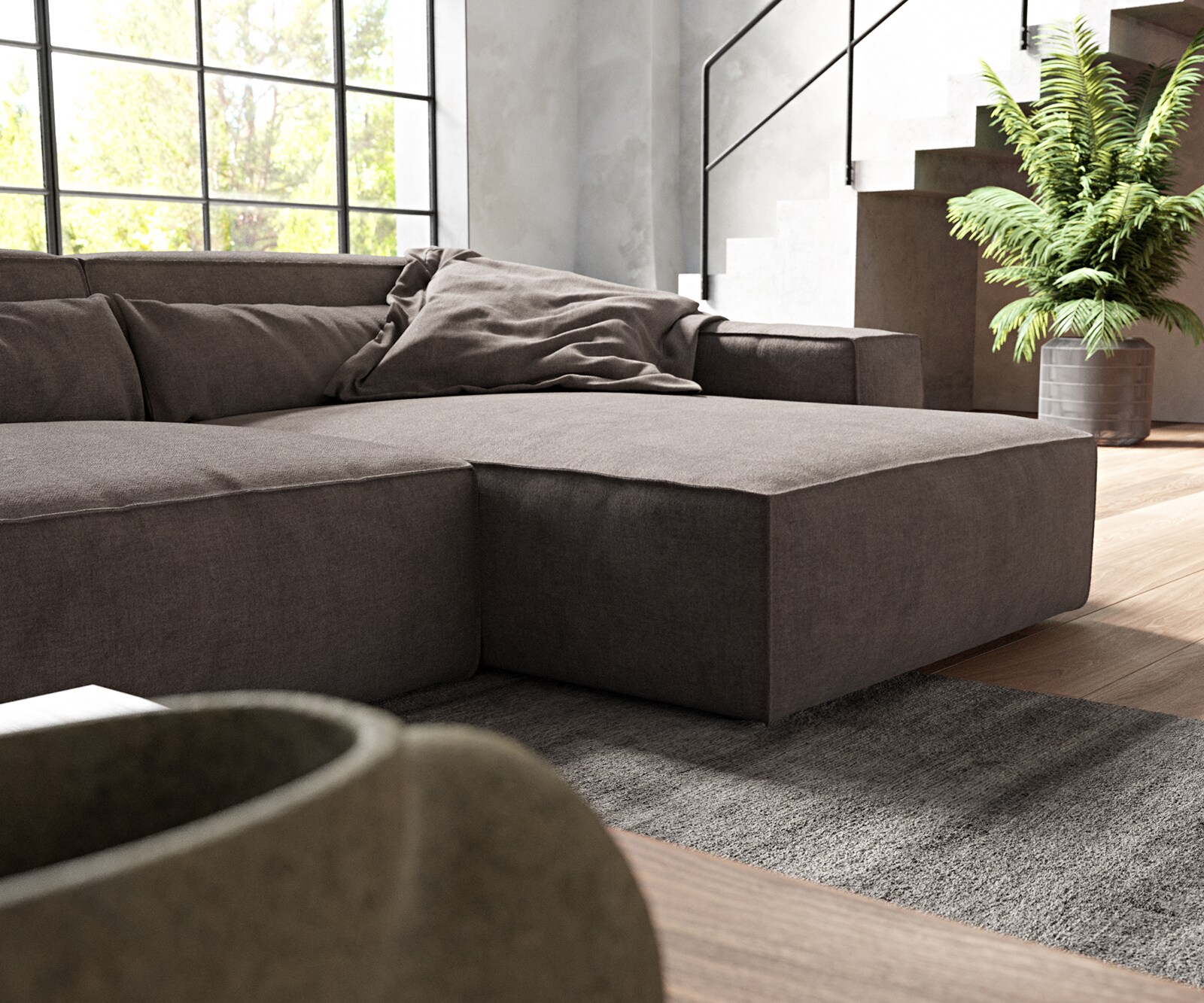 Canapé d'angle Sirpio XL 370x170 cm Microfibre Marron Kaki Recamiere variable 4