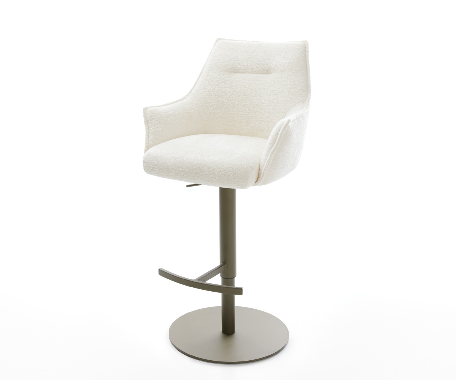 Chaise-de-bar Alja-Flex Bouclé doux Beige Pied pivotant réglable en hauteur couleur titane Couleur titane Ressort ensaché