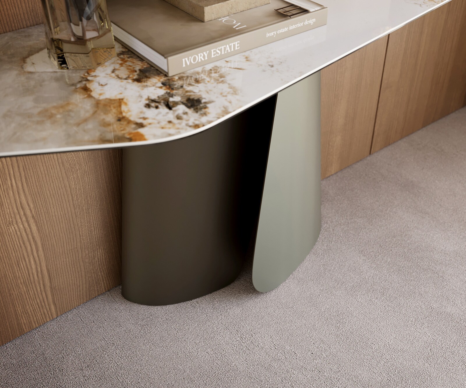 Console Edge Polygonal 180x50 cm Céramique Minas Melange Weiß-Beige Livos Métal Effektfinish Titan 6