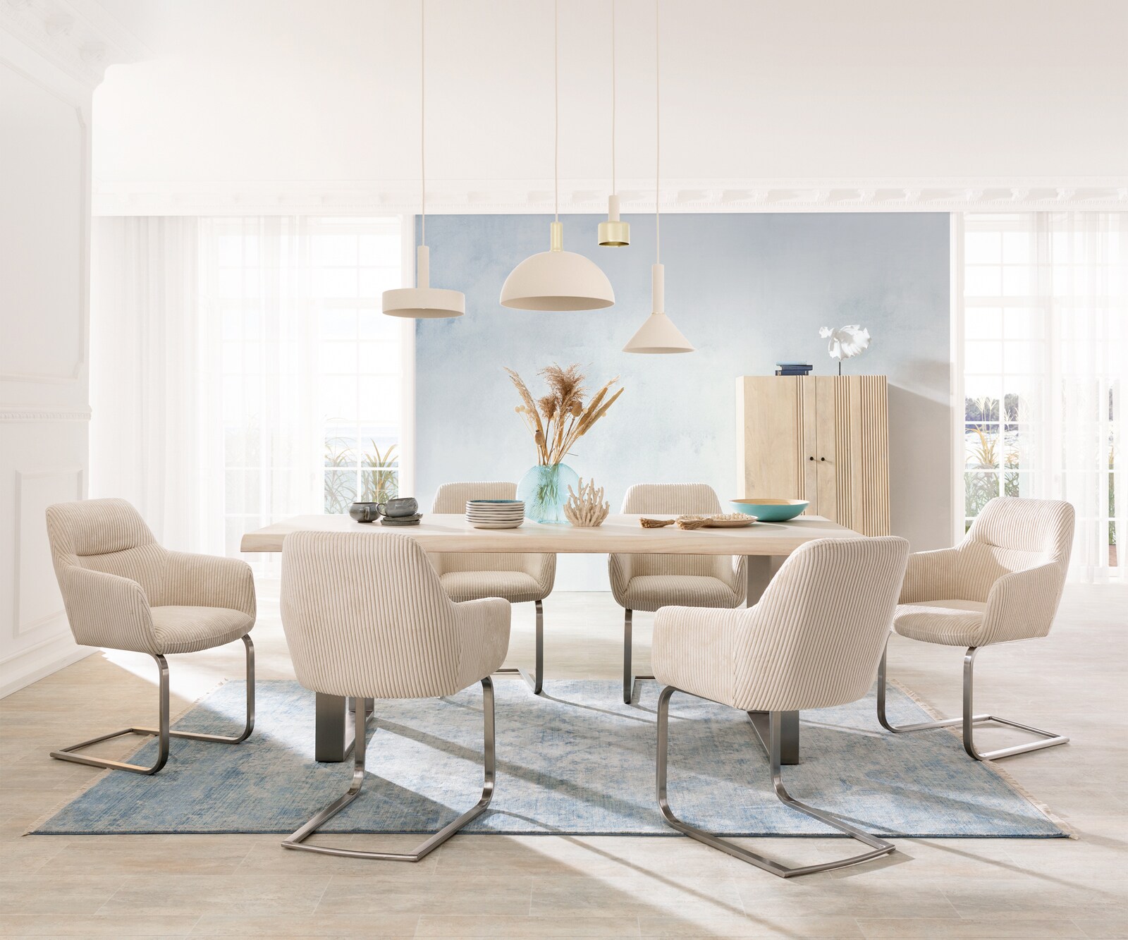 Cantilever Pejo-Flex côtelé beige vintage pied cantilever plat acier inoxydable brossé ressorts ensachés 3