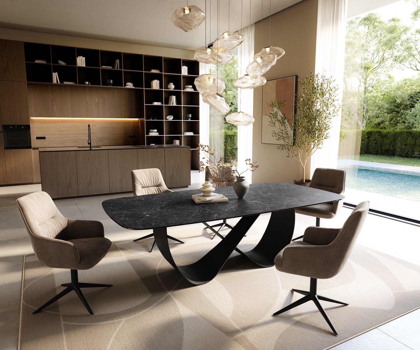 Table à manger Edge Boot 240x120 cm Céramique Laminam® Nero Greco Anthracite Infinity Métal Noir 6