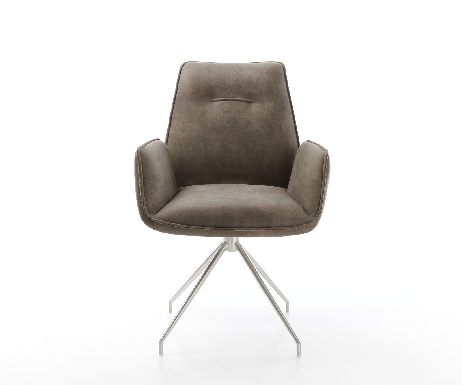 Chaise-de-salle-à-manger Zoa-Flex microvelours taupe vintage pied croisé conique acier inoxydable brossé ressorts ensachés 1