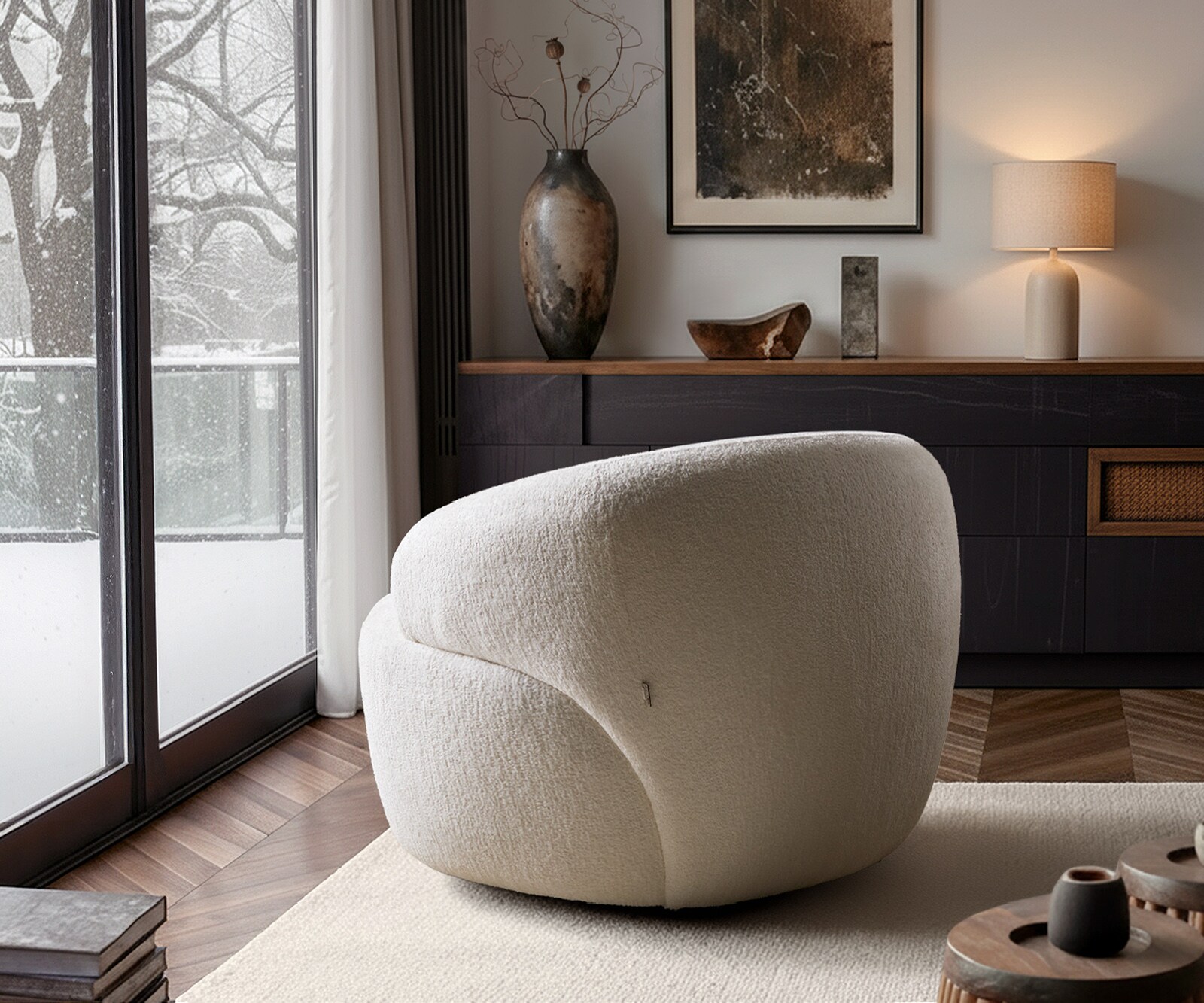 Fauteuil lounge Nova 88 x 88 cm Bouclé Soft Beige 6