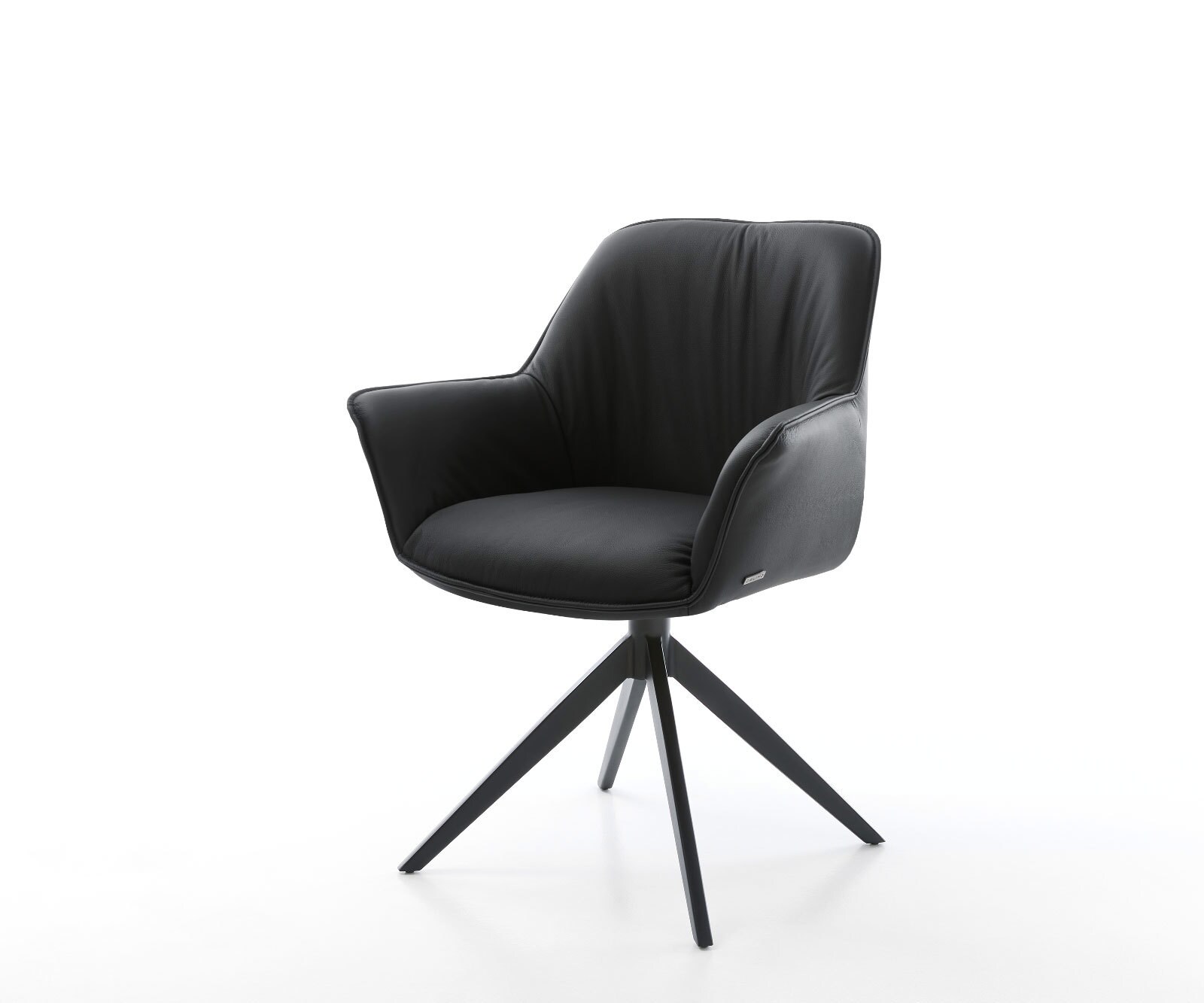 Chaise-de-salle-à-manger Keila-Flex avec accoudoirs cuir de vache noir pied croisé large noir