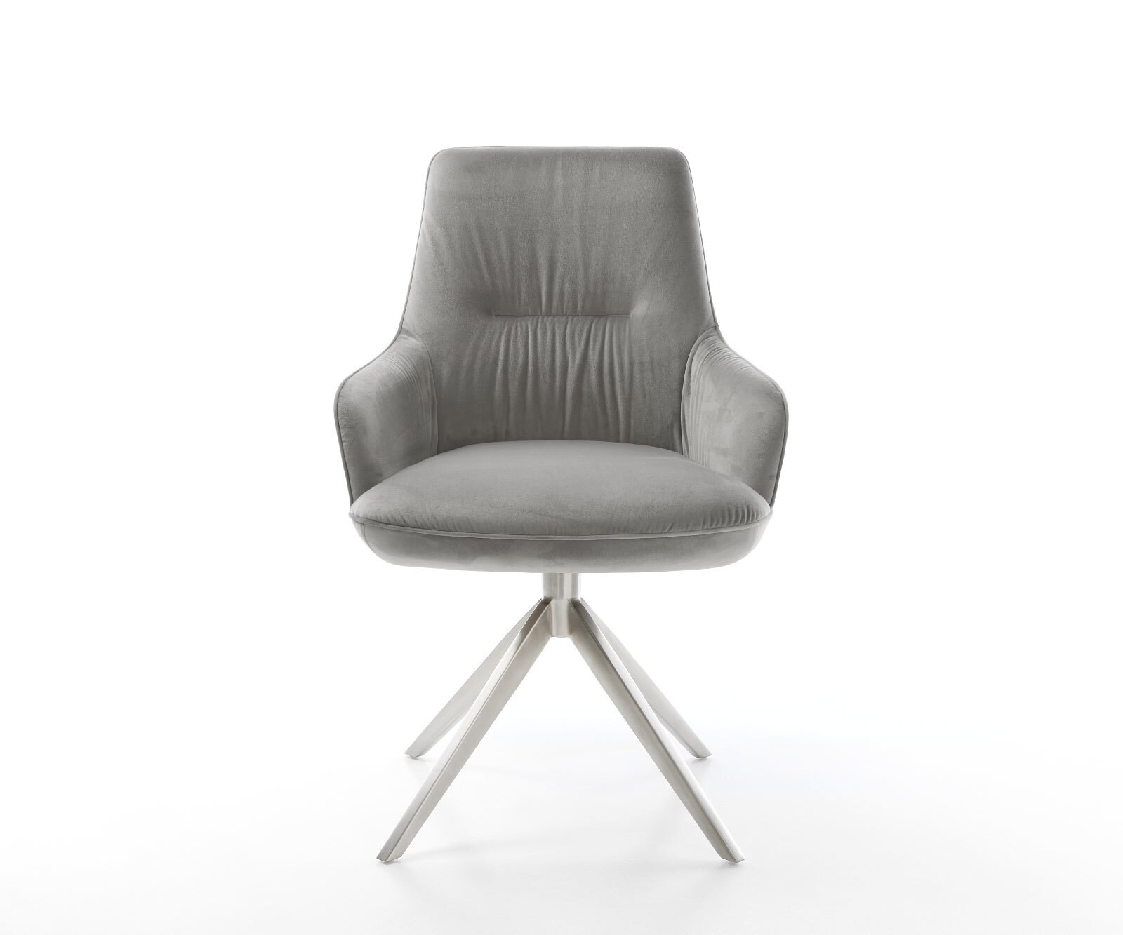 Chaise-pivotante Zelia-Flex velours gris pied croisé large acier inoxydable brossé pivotement sur 360° fonction bascule ressorts ensachés 1 Chaise-pivotante Zelia-Flex velours gris pied croisé large acier inoxydable brossé pivotement sur 360° fonction bascule ressorts ensachés 1