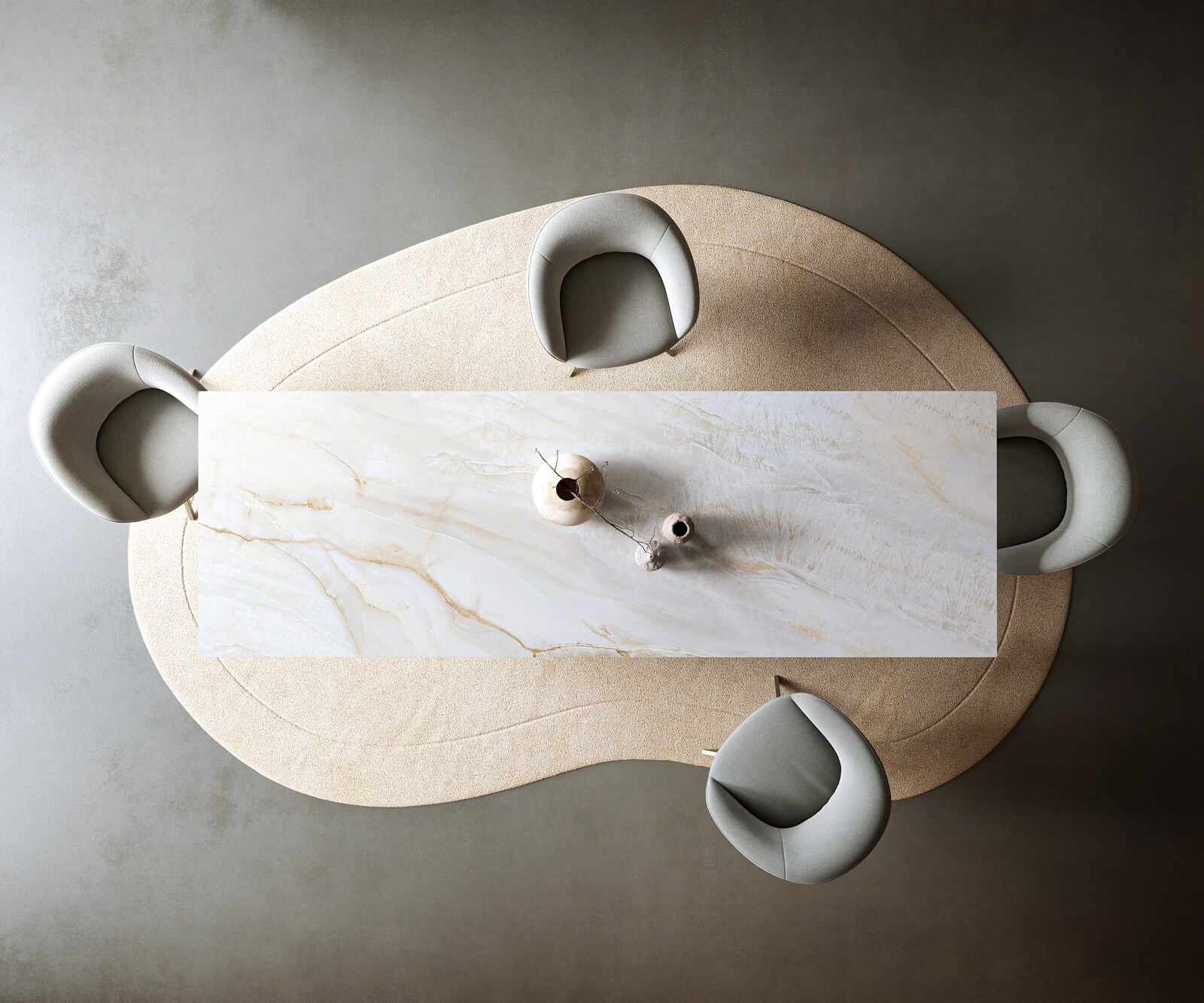Table à manger Edge 300x100 cm céramique Onyx Pearl Prisma métal doré 6