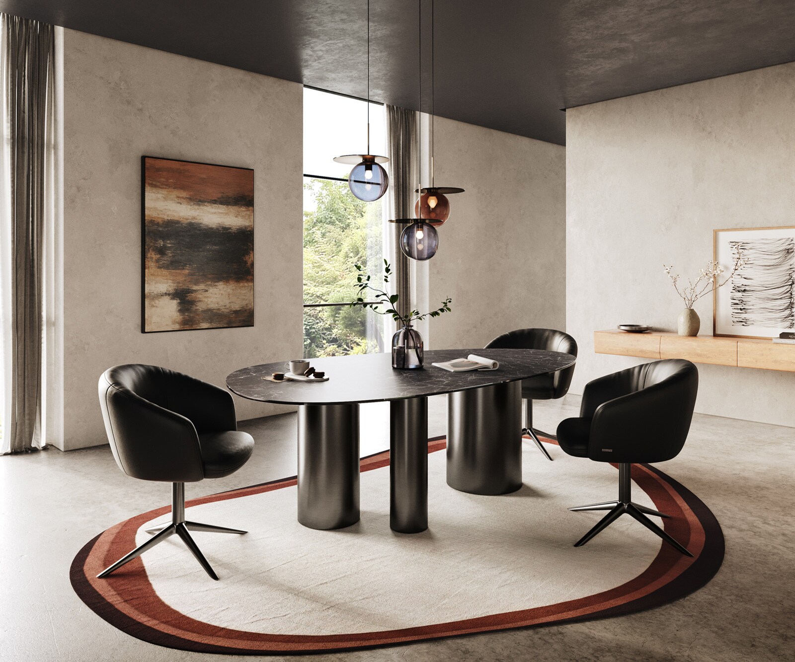 Table à manger Edge ovalee 220x120 céramique Laminam® Nero Greco anthracite Troa acier inoxydable graphite 5