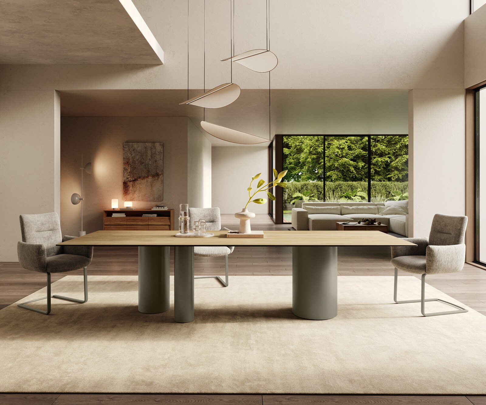 Table à manger Edge 300x100 Céramique Laminam® Sabbia Couleur chêne Troa Métal finition à effet Titane 2