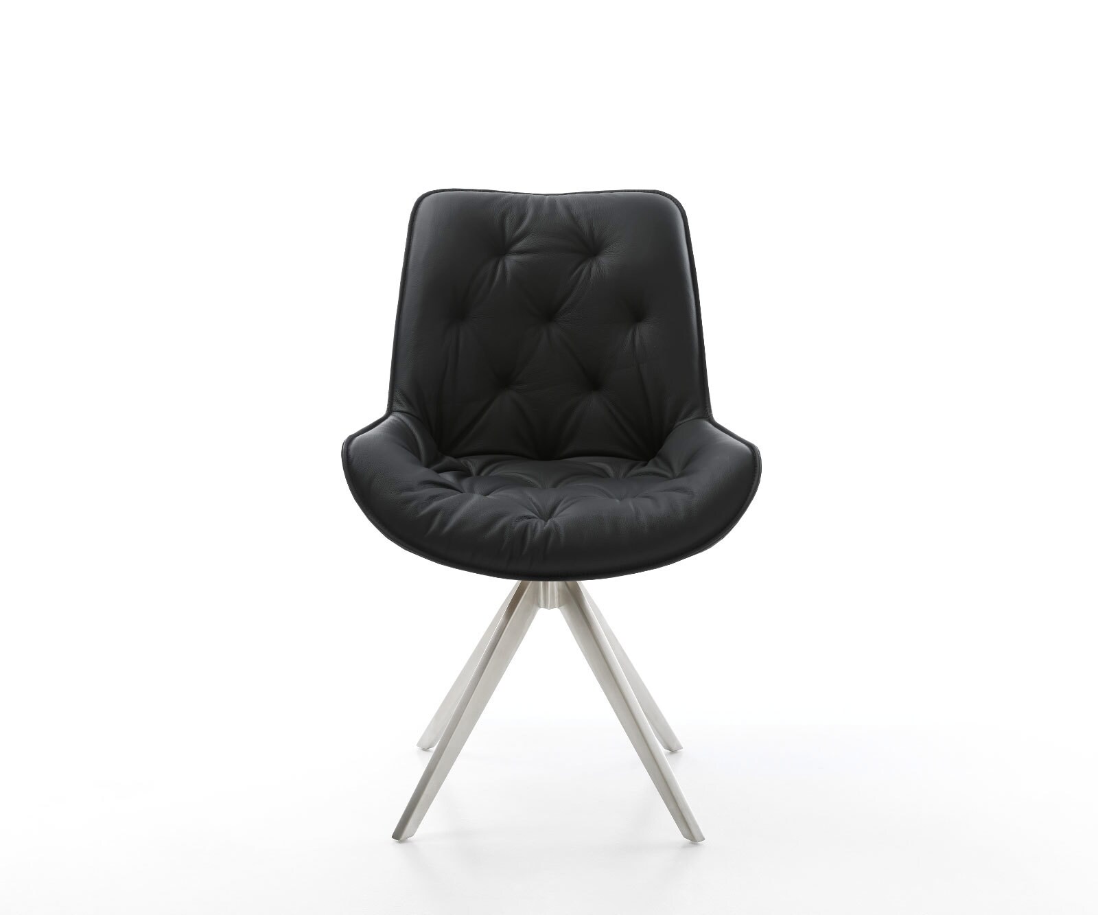 Chaise-de-salle-à-manger Taimi-Flex cuir de vache noir pied croisé angulaire acier inoxydable brossé 2 Chaise-de-salle-à-manger Taimi-Flex cuir de vache noir pied croisé angulaire acier inoxydable brossé 2