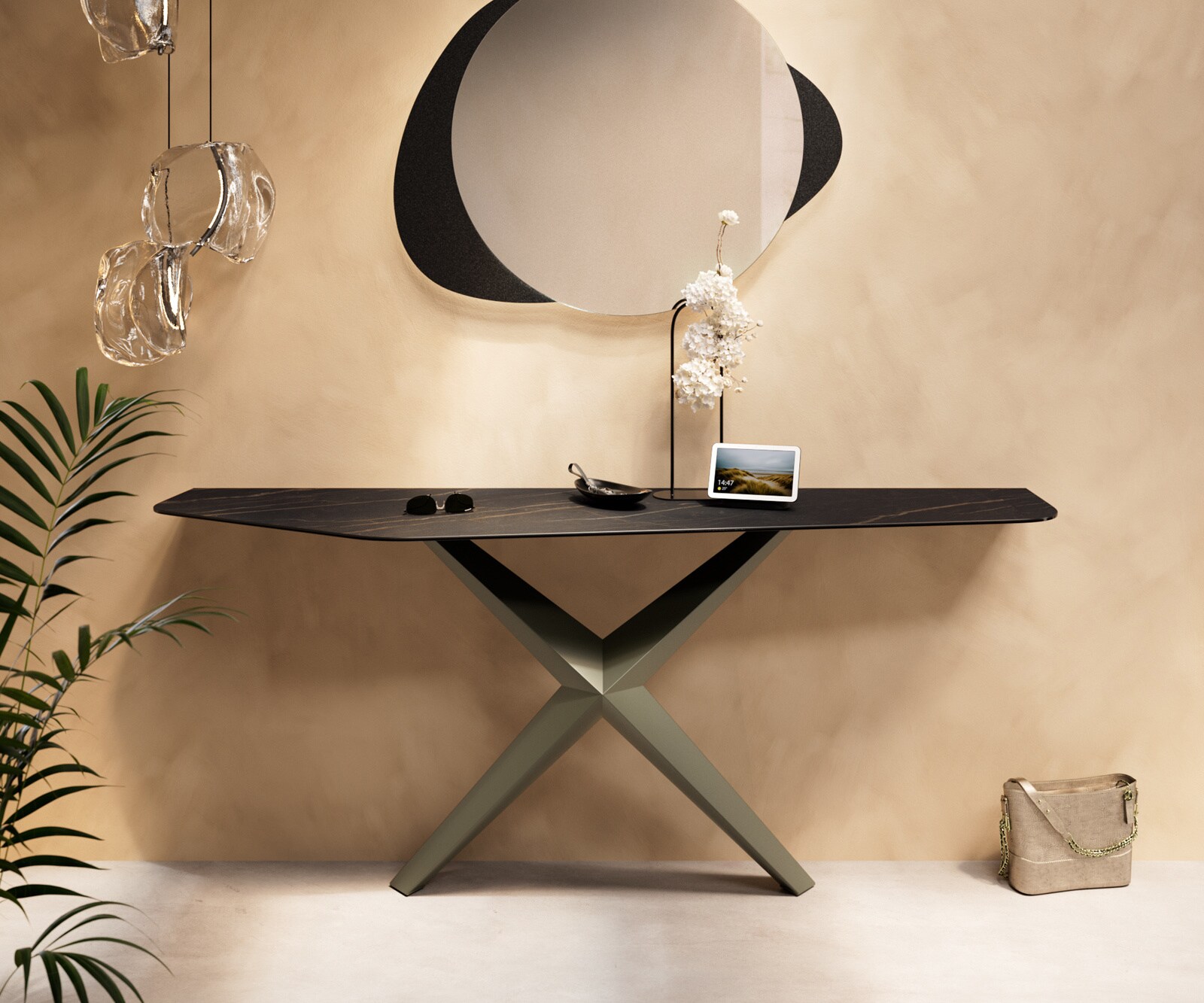 Console Edge Polygonal 180x50 cm Céramique Laminam® Noir Desir Braun Zentharo Métal Effektfinish Titan 4