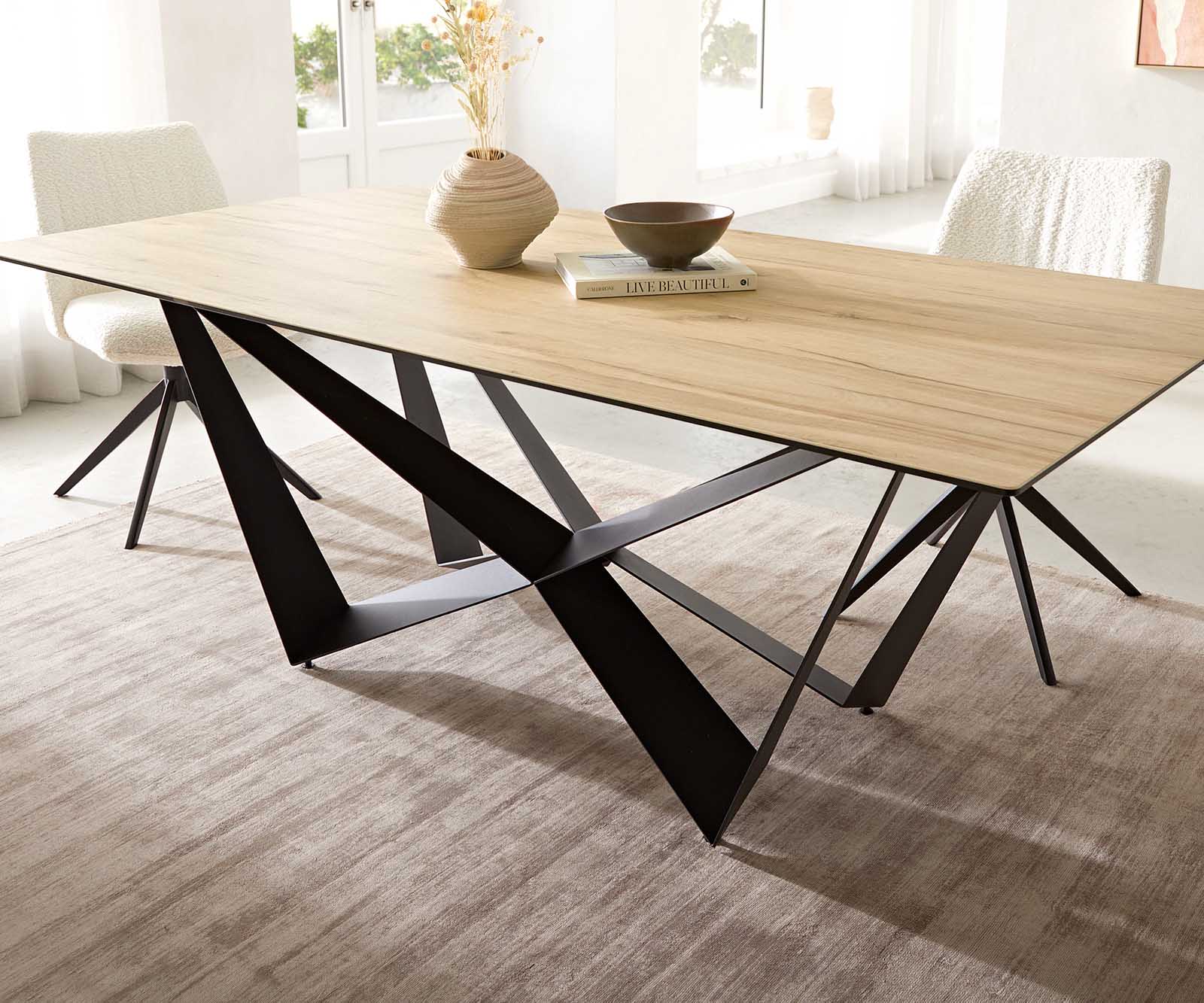 Table à manger Edge 200x100 céramique Laminam® Sabbia couleur chêne Spider acier plat noir 6 Table à manger Edge 200x100 céramique Laminam® Sabbia couleur chêne Spider acier plat noir 6