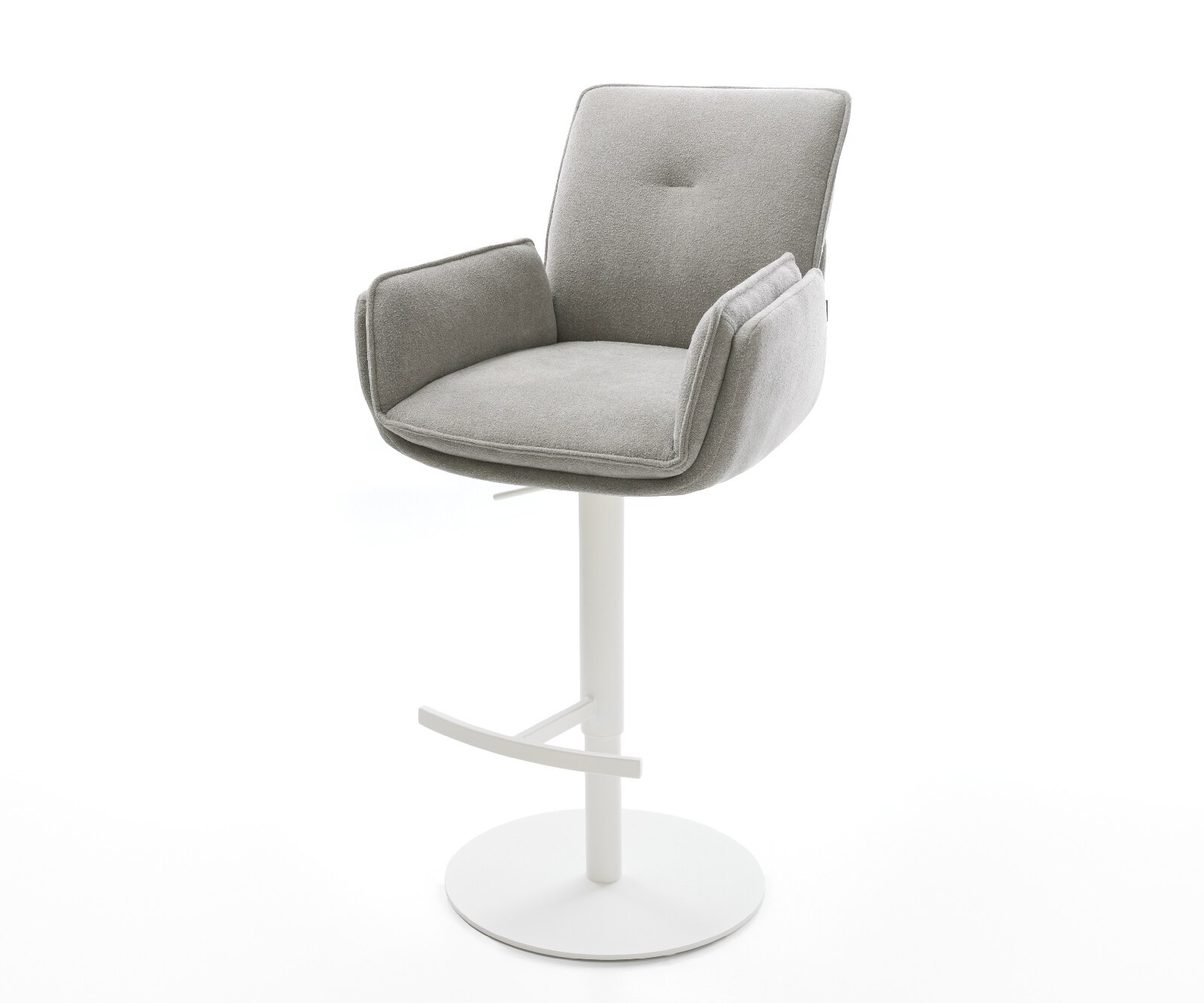 Chaise-de-bar Nela-Flex Tissu structuré doux Gris Pied pivotant réglable en hauteur blanc Blanc