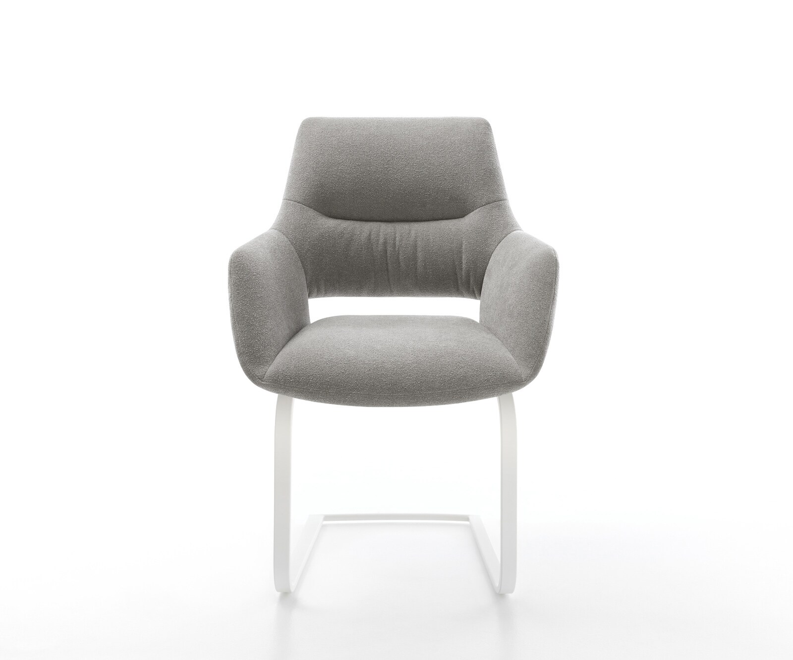 Cantilever Yago-Flex avec accoudoirs tissu structuré doux gris pied cantilever plat blanc resorts ensachés 2